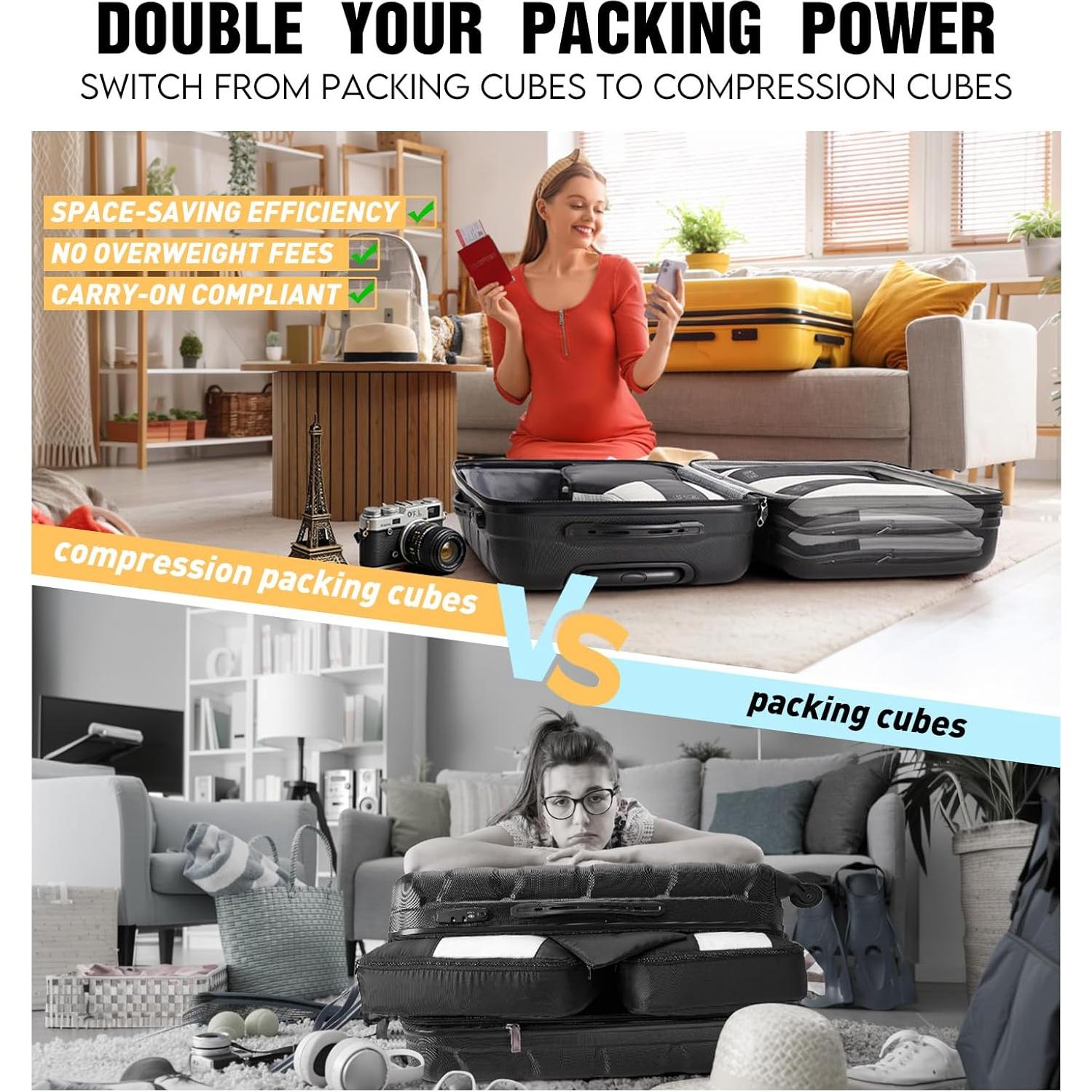 Set de 10 Cubos de Compresión OlarHike para Viaje - Negro