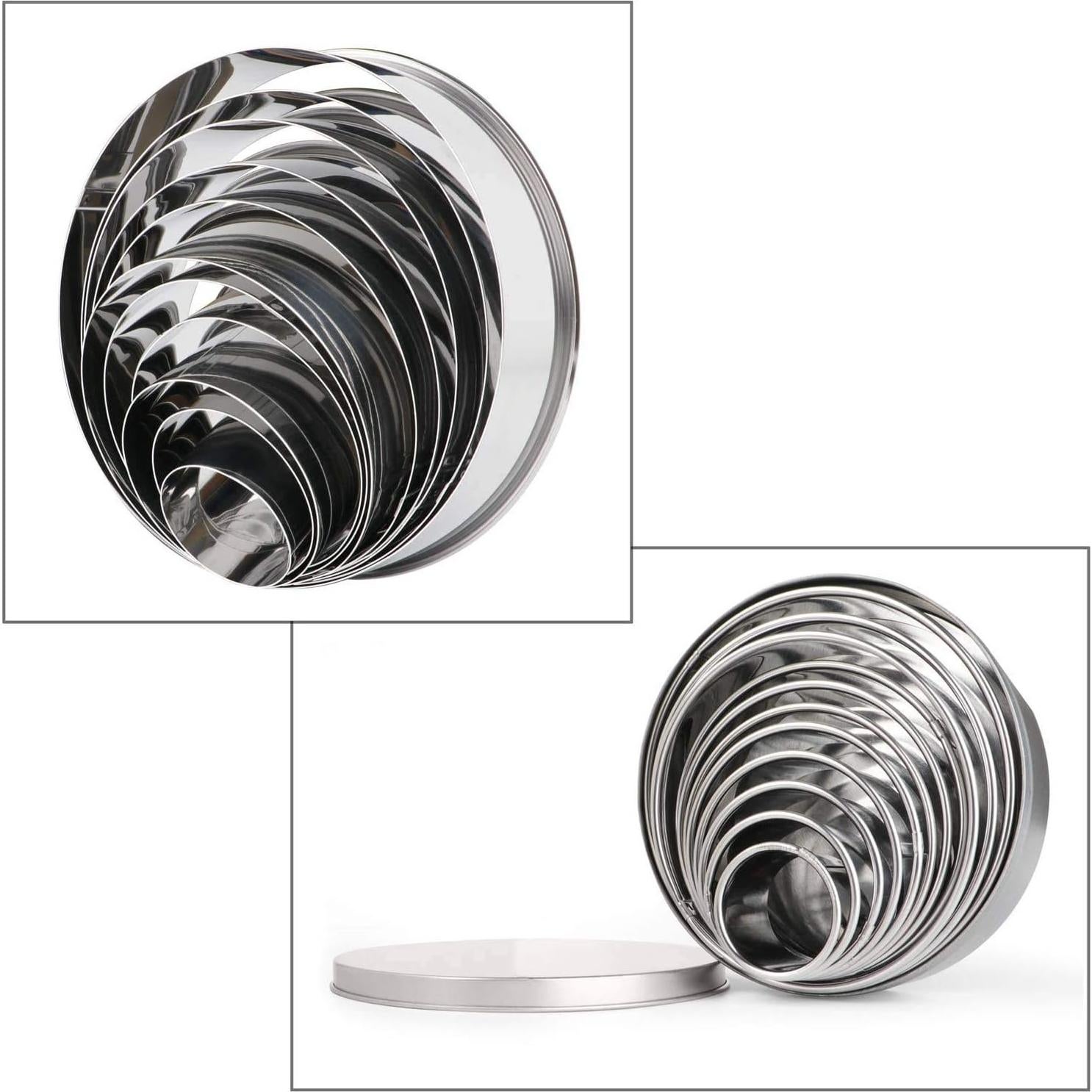 Juego de Cortadores de Galletas Redondos HULISEN - 11 Piezas Acero Inoxidable