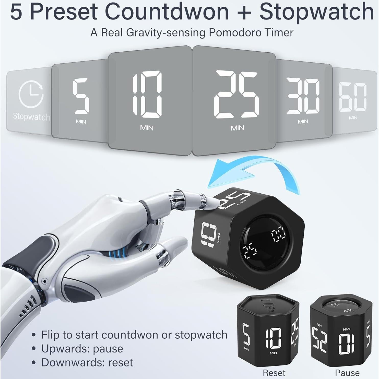 Temporizador Pomodoro OORAII Hexagonal Negro 5-60 Minutos