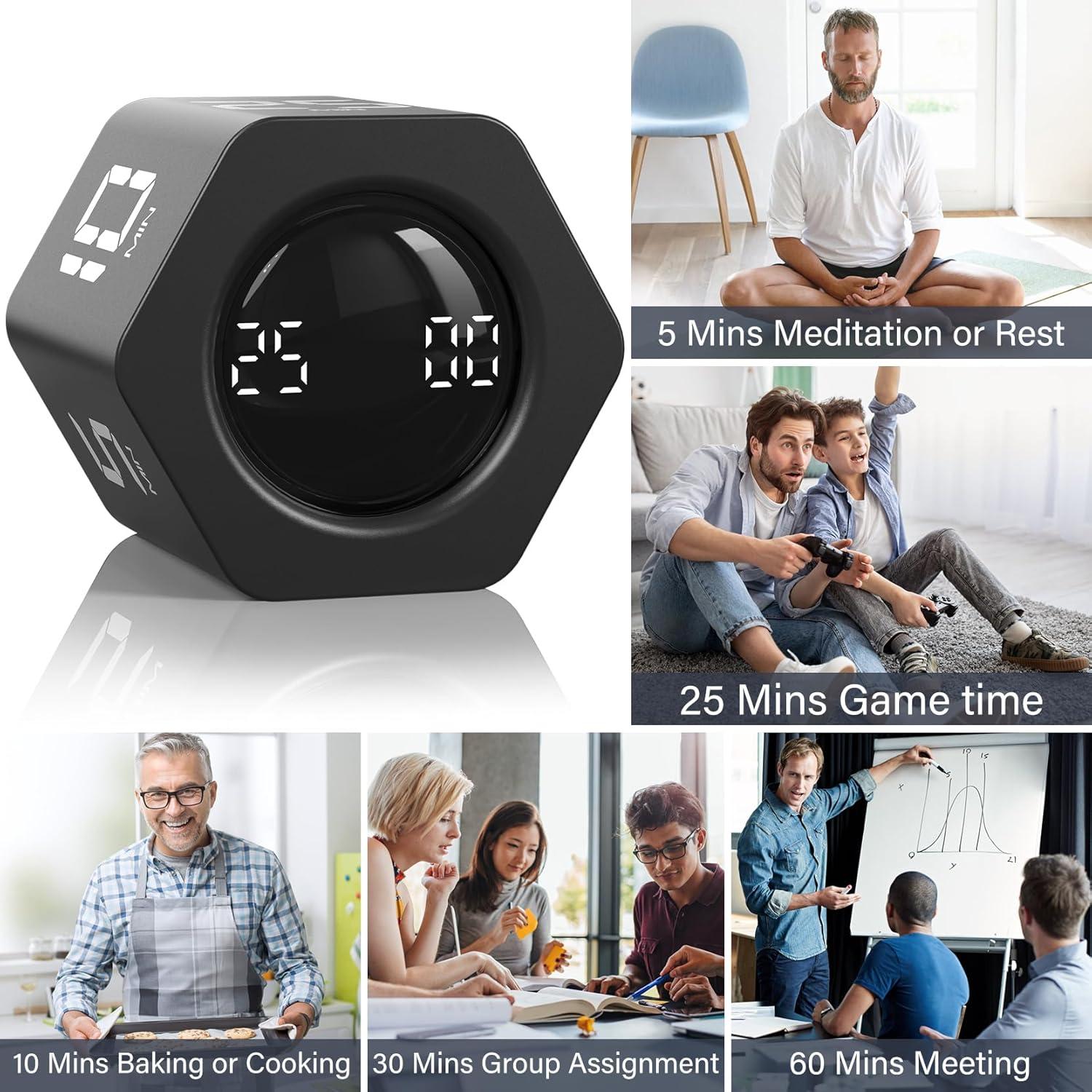 Temporizador Pomodoro OORAII Hexagonal Negro 5-60 Minutos