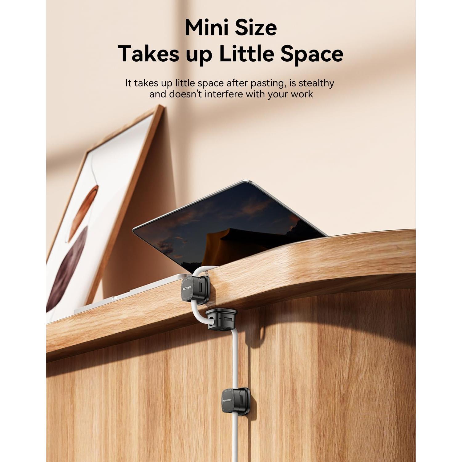 Organizadores de Cables Magnéticos Rocoren - Paquete de 12, Negro