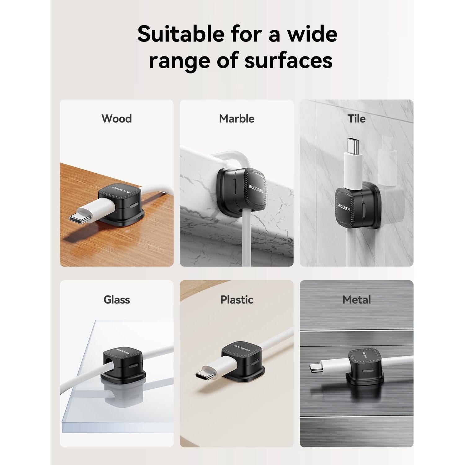 Organizadores de Cables Magnéticos Rocoren - Paquete de 12, Negro