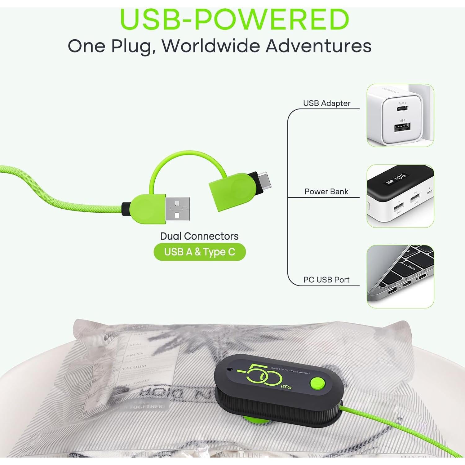 Bolsas de Almacenamiento al Vacío Vacbird 6 Pzas con Bomba USB