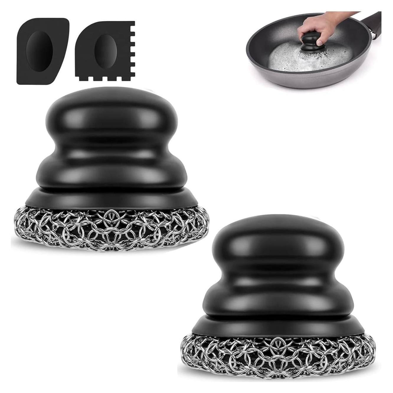 Estropajo de Hierro Fundido Onewly con Raspador - 2 Mallas Negras