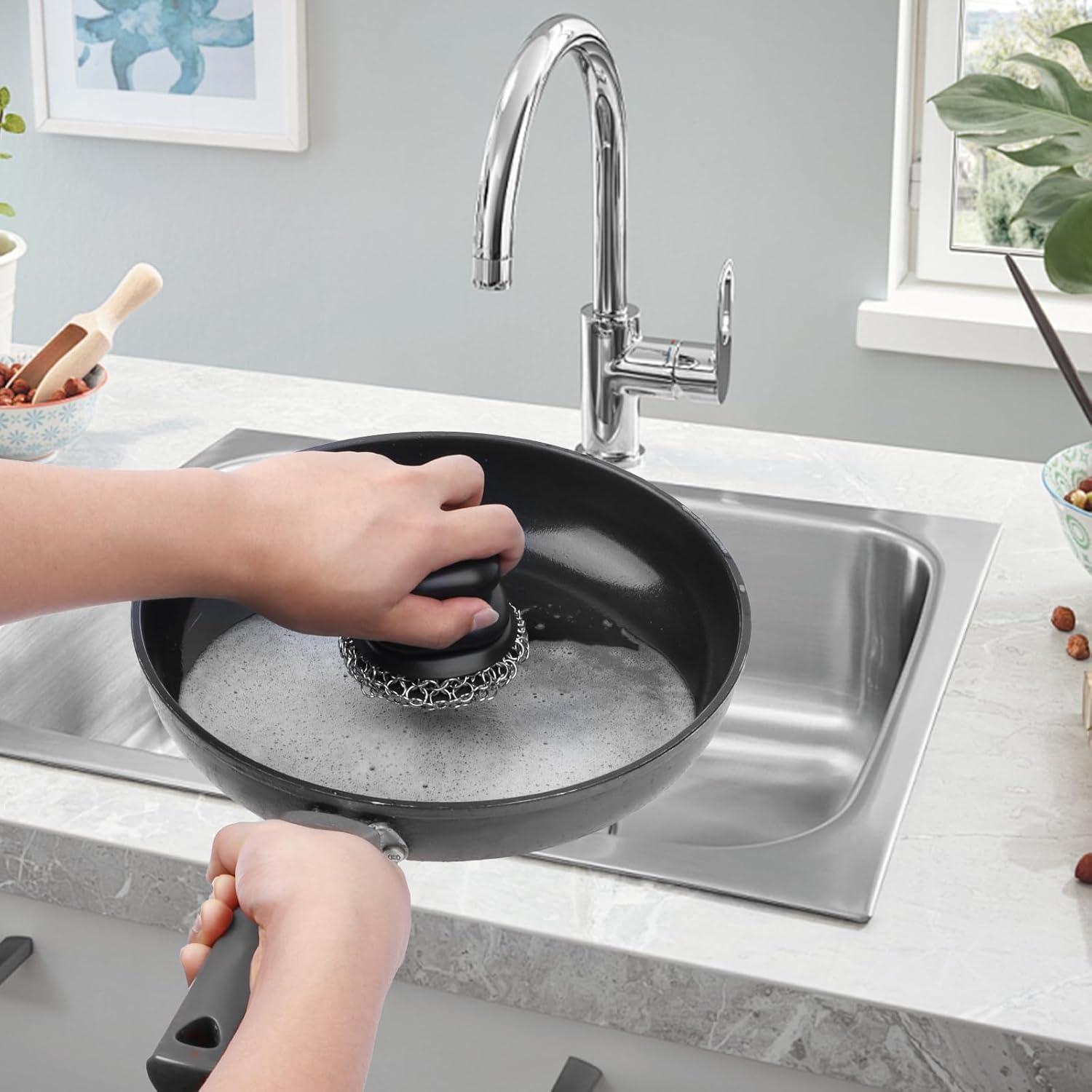 Estropajo de Hierro Fundido Onewly con Raspador - 2 Mallas Negras