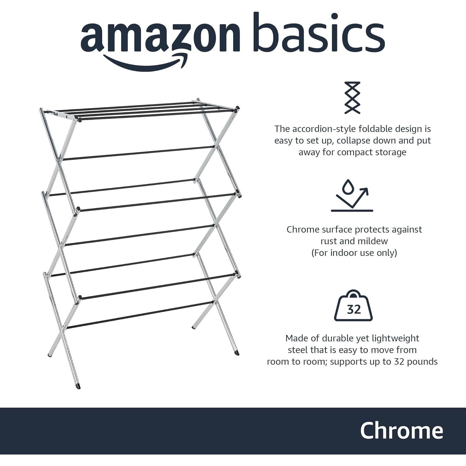 Estante Plegable para Secar Ropa Amazon Basics 106.2 cm Cromo