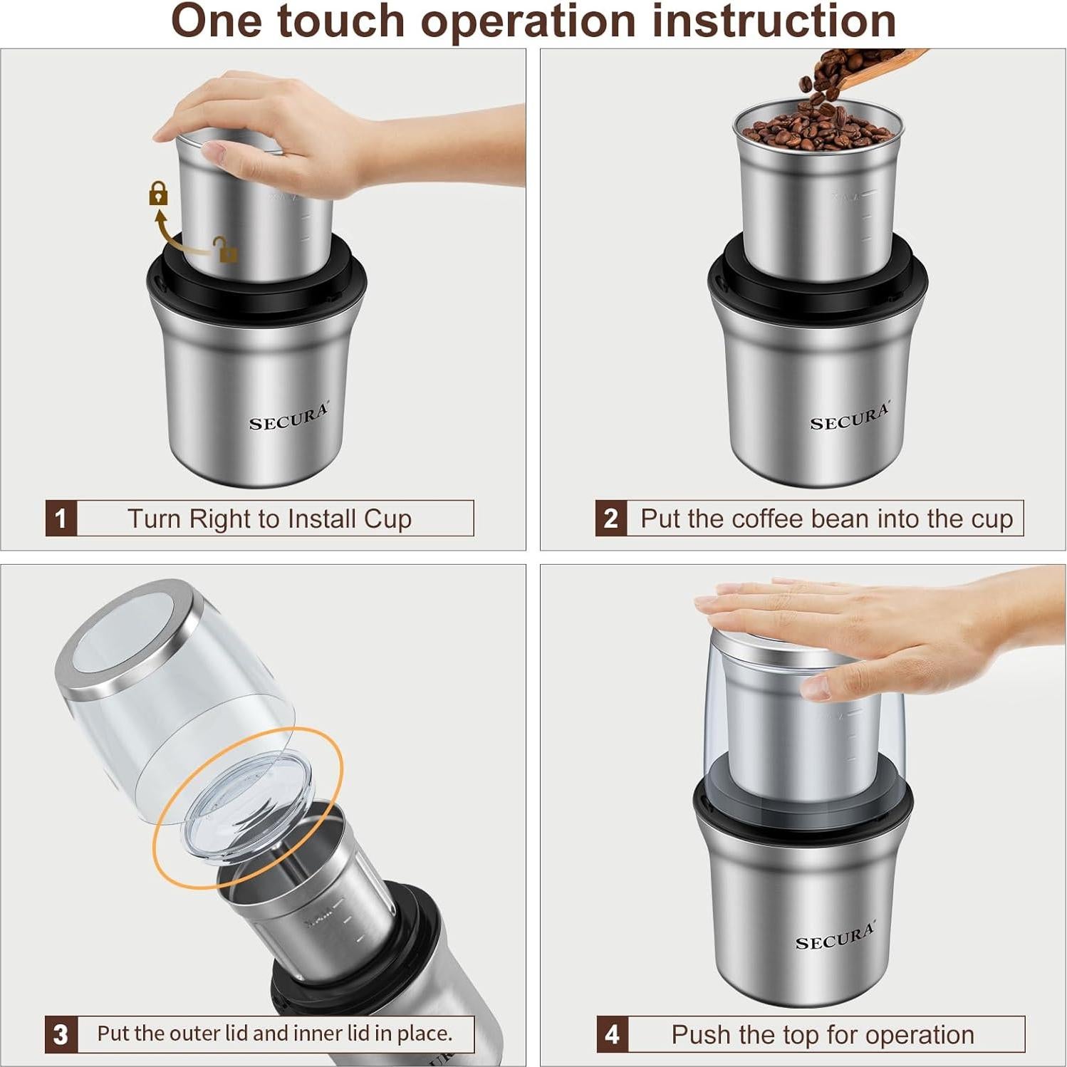 Molinillo de Café Secura SP-7412 2 Cuencos Desmontables