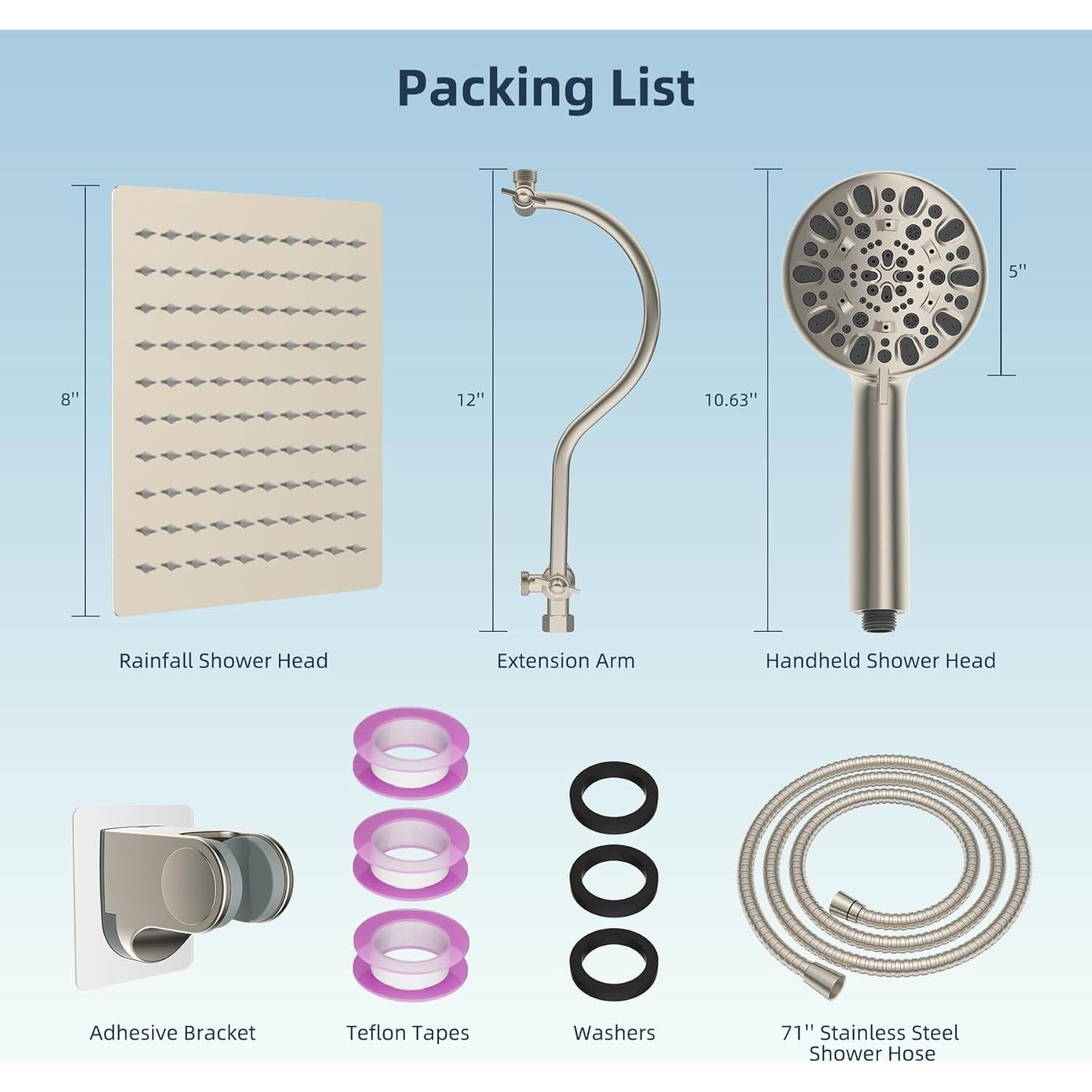 Cabezal de Ducha Hibbent 8'' Lluvia y Mano, 7 Configuraciones