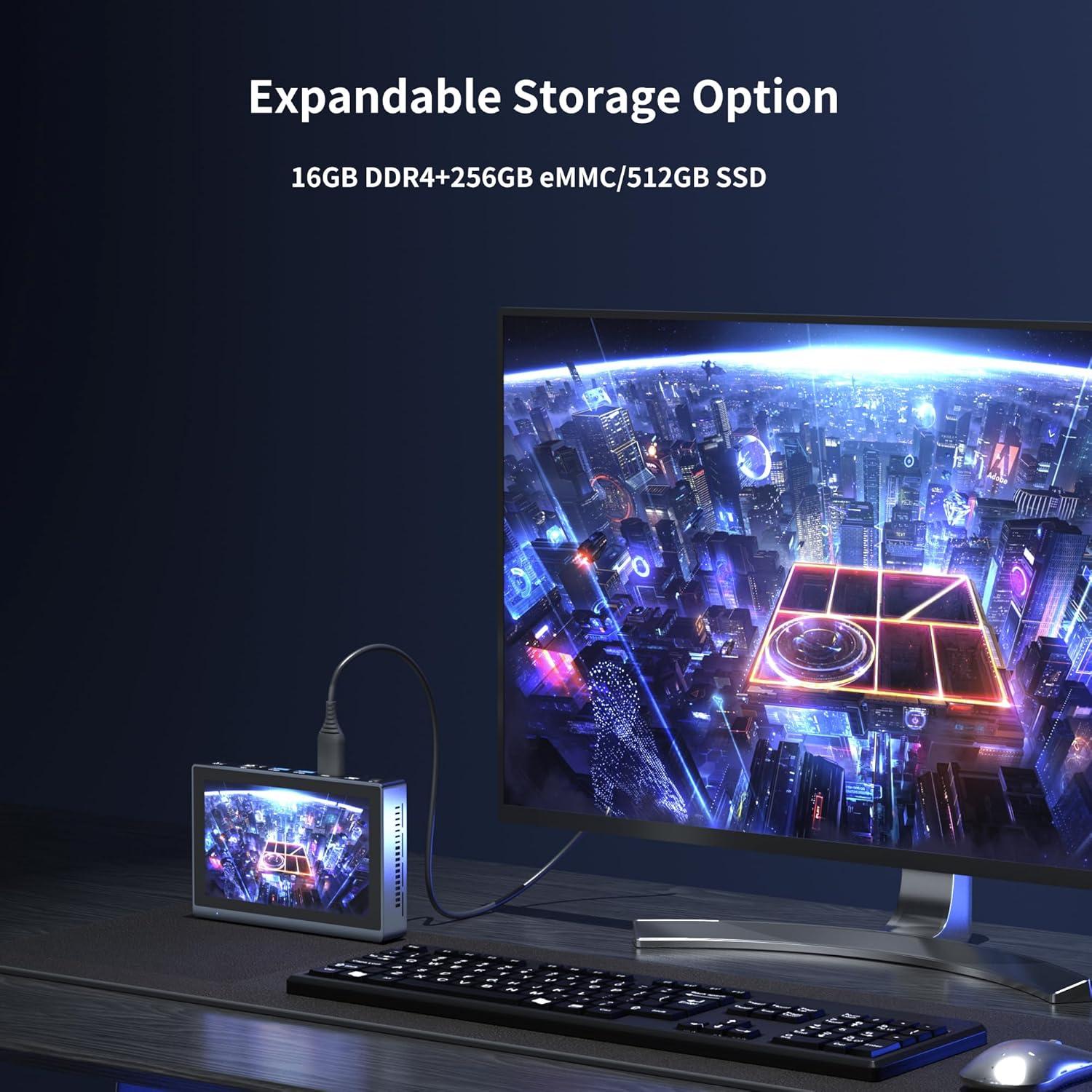 HEIGAOLA Mini PC Win 11 PRO Celeron N5095 Cooling Fan Mini Computer 16GB DDR4 256GB EMMC 4K60Hz Display Mini PC with Screen Gigabit Ethernet Desktop Computer