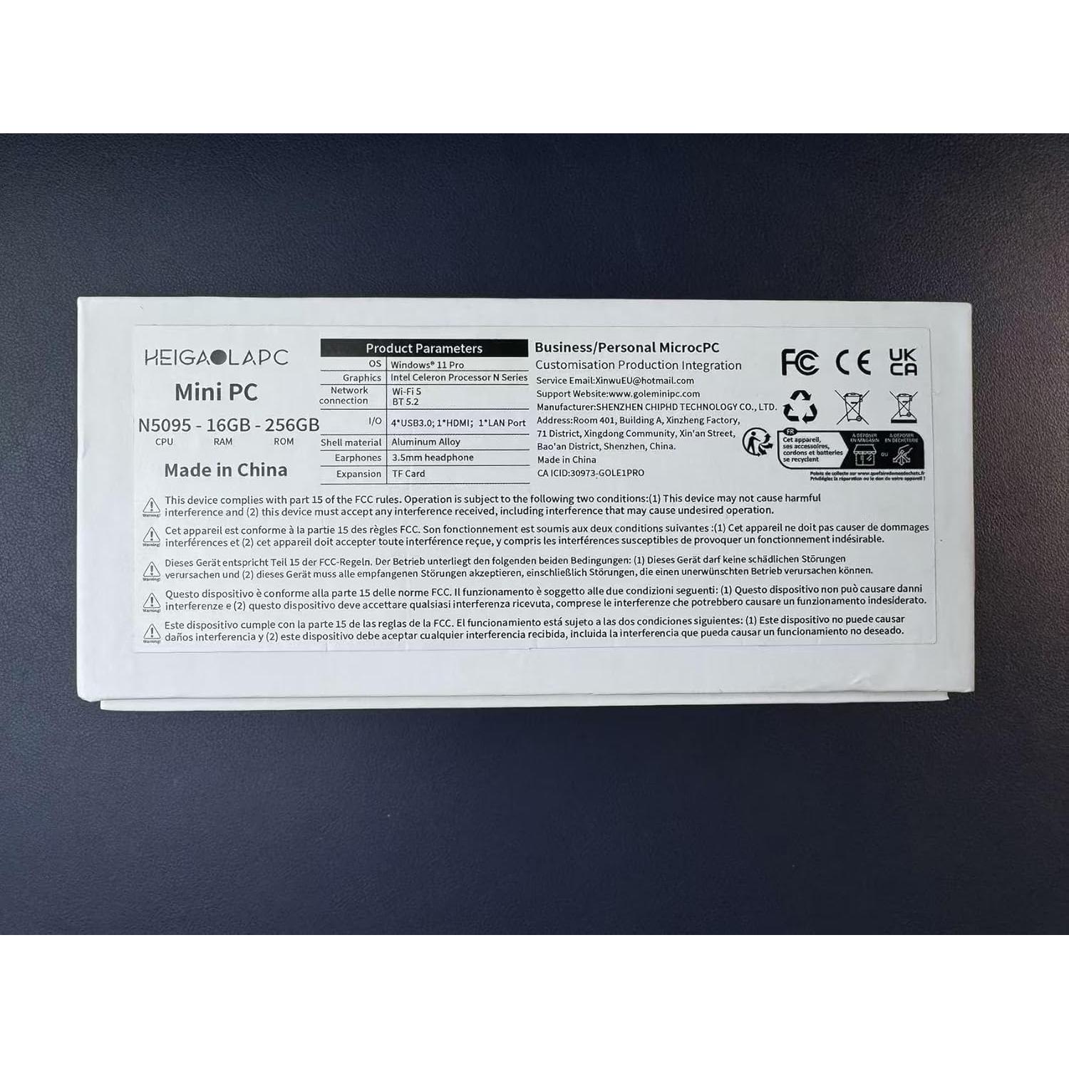 HEIGAOLA Mini PC Win 11 PRO Celeron N5095 Cooling Fan Mini Computer 16GB DDR4 256GB EMMC 4K60Hz Display Mini PC with Screen Gigabit Ethernet Desktop Computer