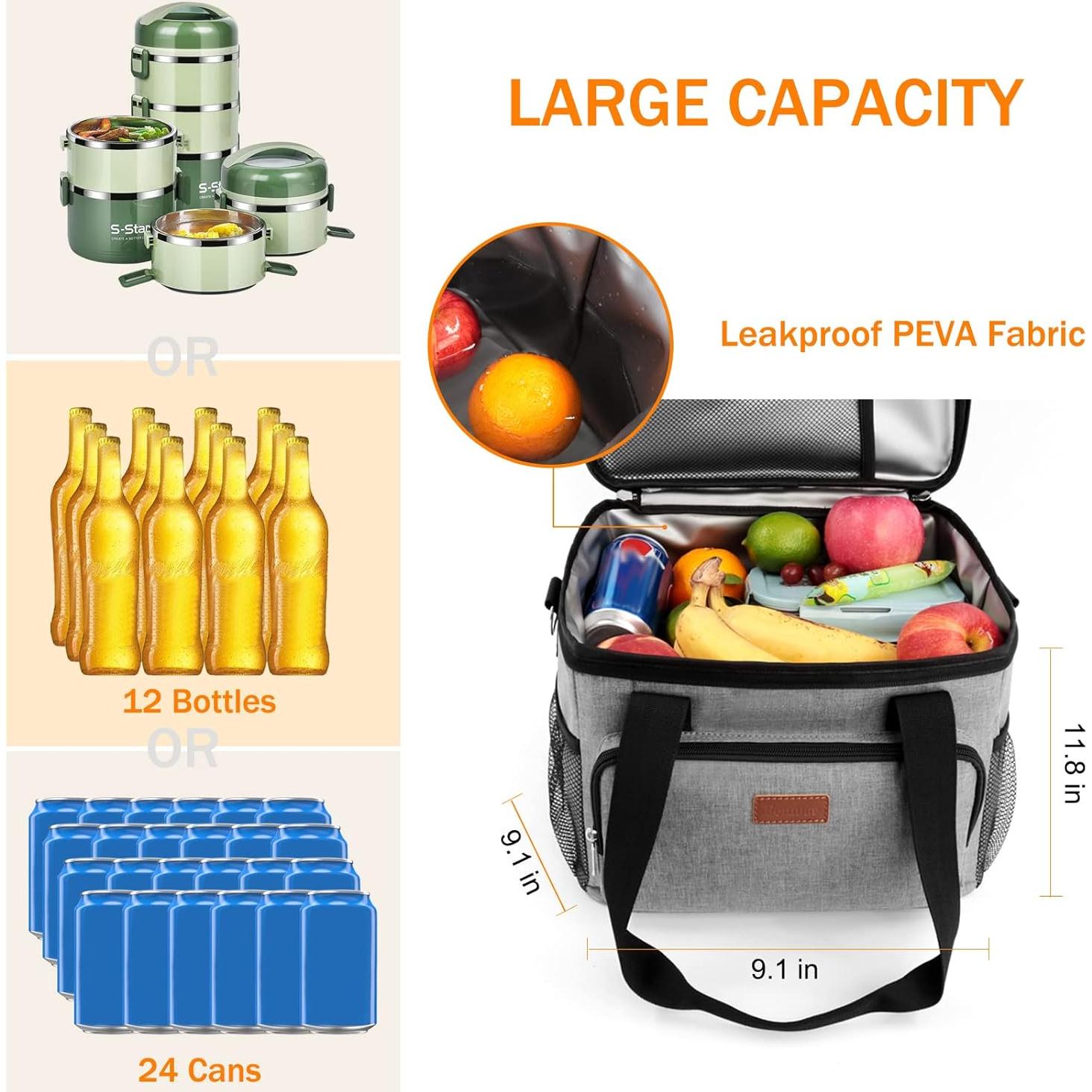 Bolsa de Almuerzo Aislada Femuar 15L Gris para Oficina y Picnic