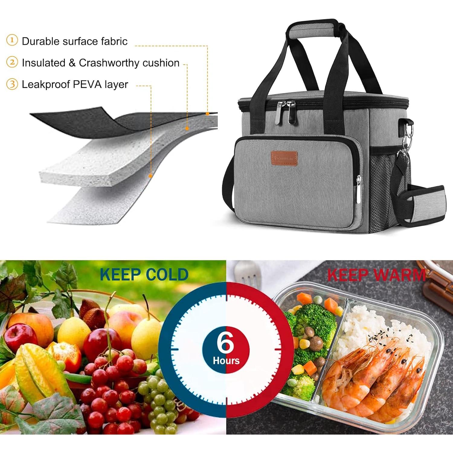 Bolsa de Almuerzo Aislada Femuar 15L Gris para Oficina y Picnic