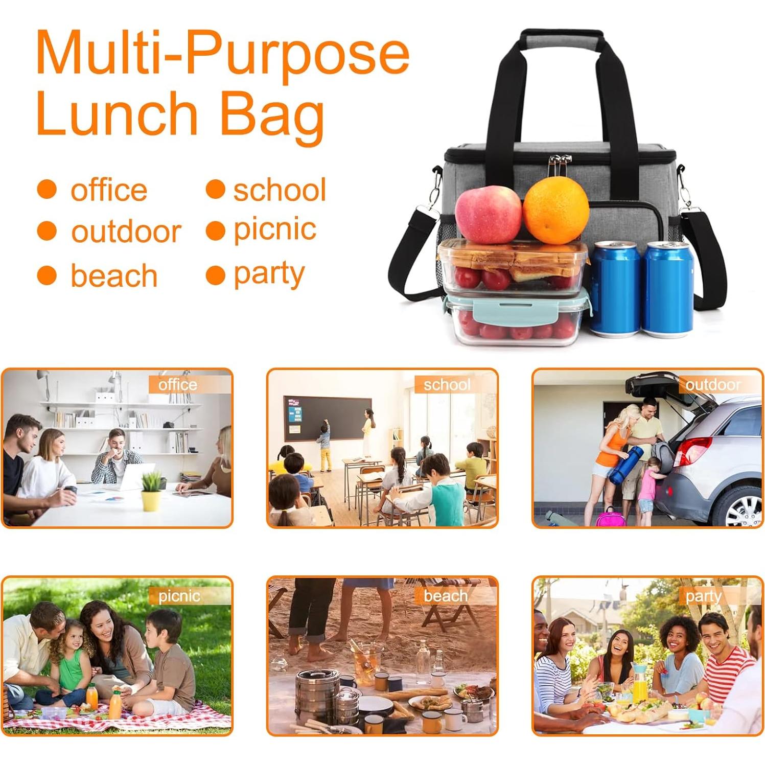 Bolsa de Almuerzo Aislada Femuar 15L Gris para Oficina y Picnic