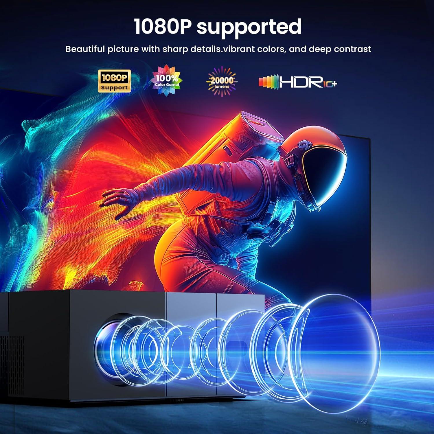 Proyector YOWHICK 20000LM Nativo 1080P WiFi 6 Bluetooth Gris