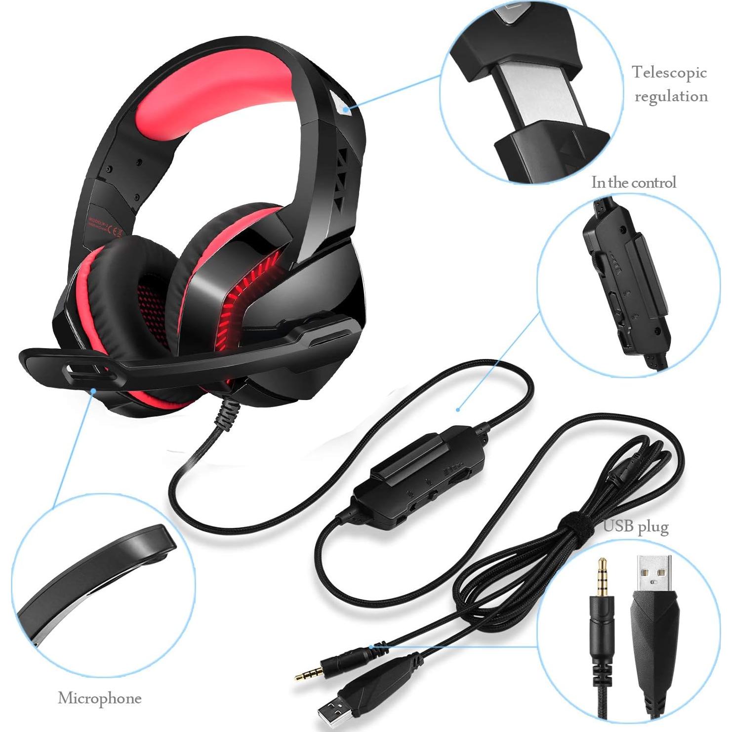 Auriculares Gaming PHOINIKAS H1 7.1 Sonido Surround Rojo