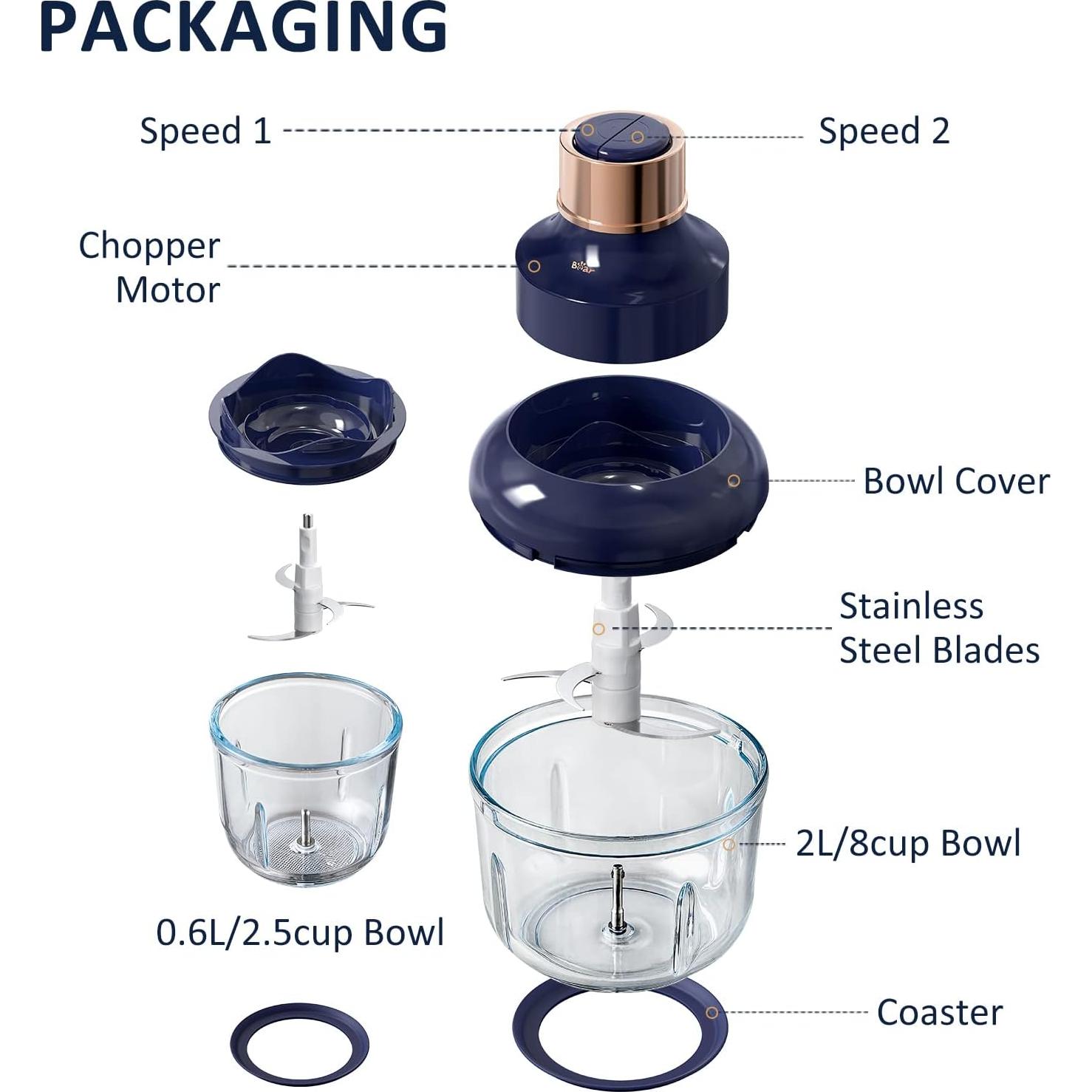 Procesador de Alimentos Bear QSJ-D03Q1 400W 2 Tazones Vidrio 2L