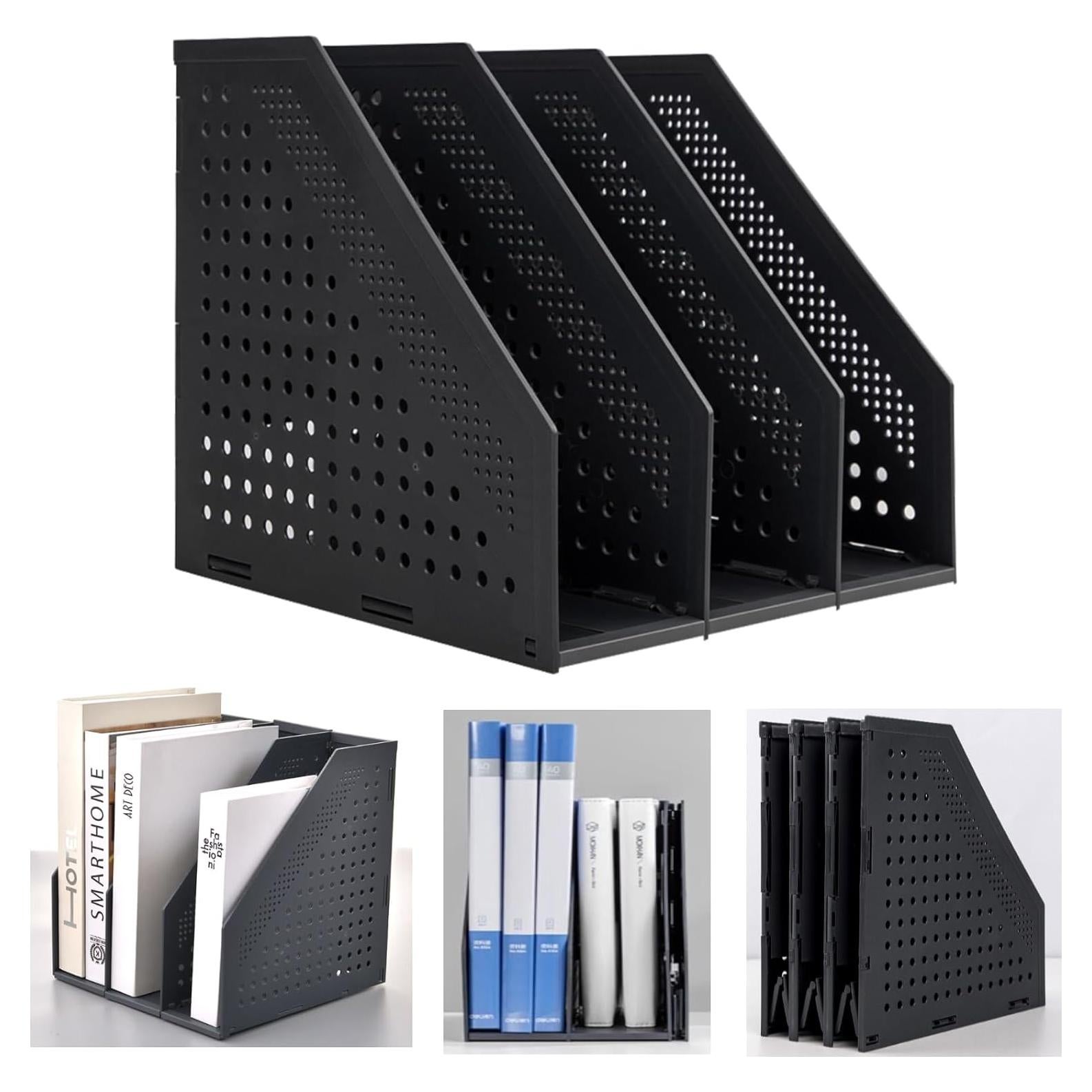 Soporte Colapsable para Revistas Marte Vanci 3 Compartimentos Negro