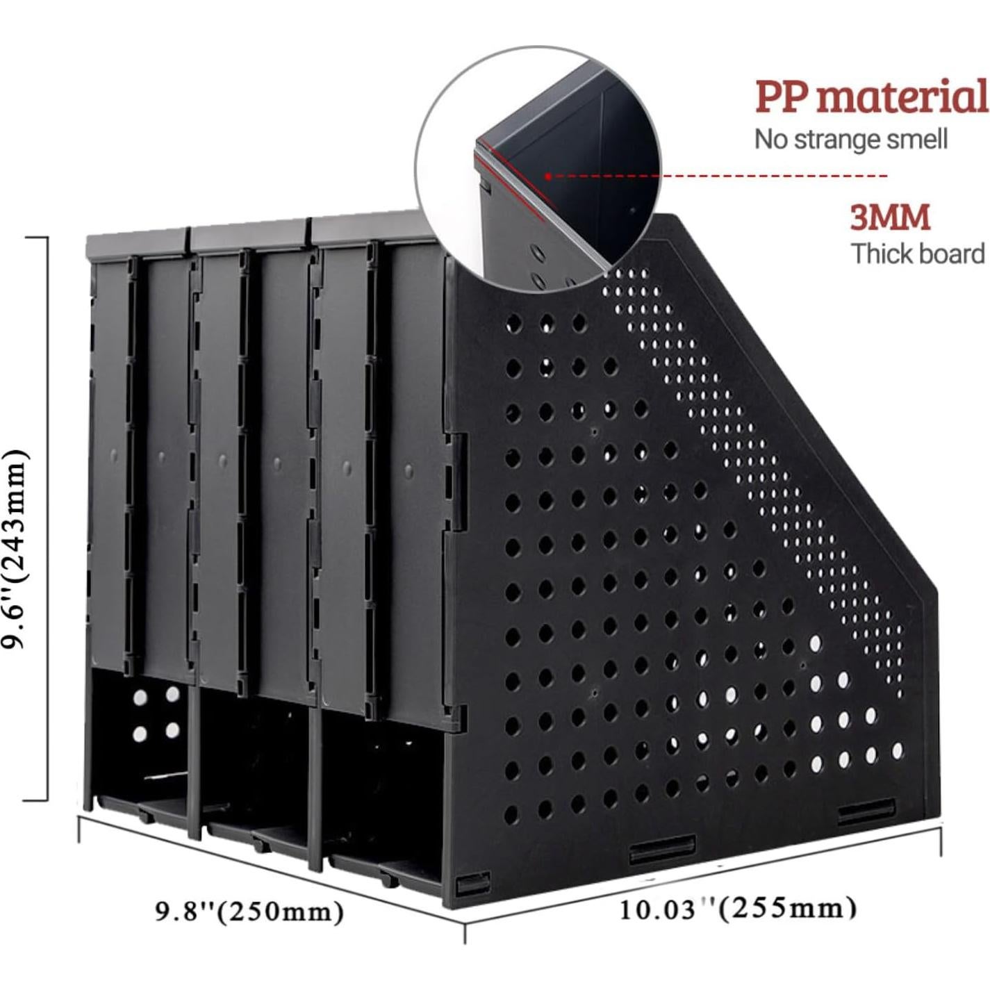 Soporte Colapsable para Revistas Marte Vanci 3 Compartimentos Negro