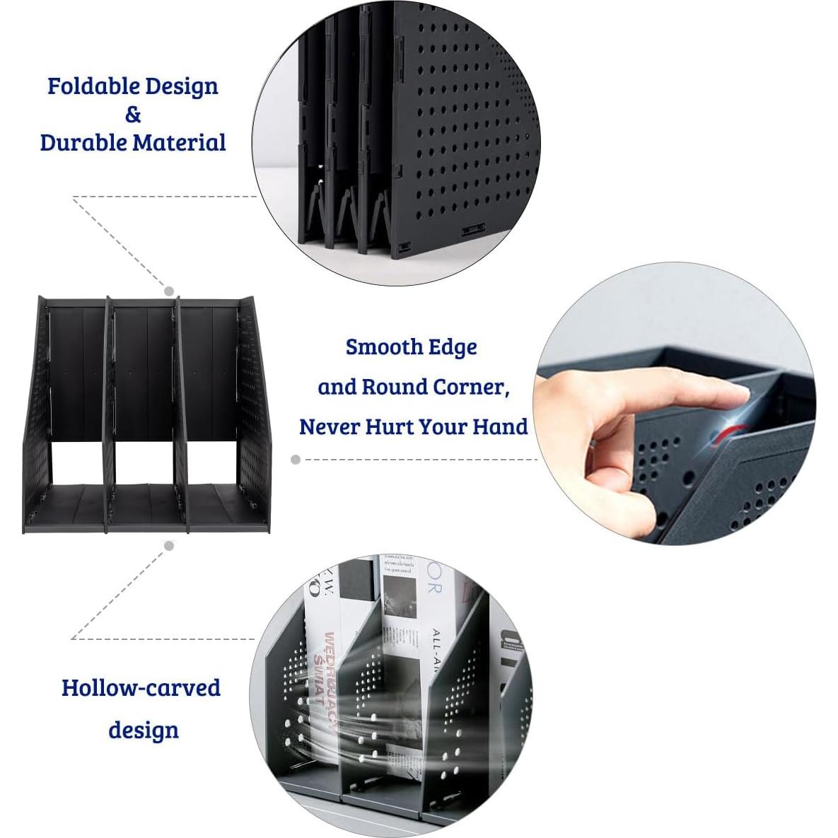 Soporte Colapsable para Revistas Marte Vanci 3 Compartimentos Negro