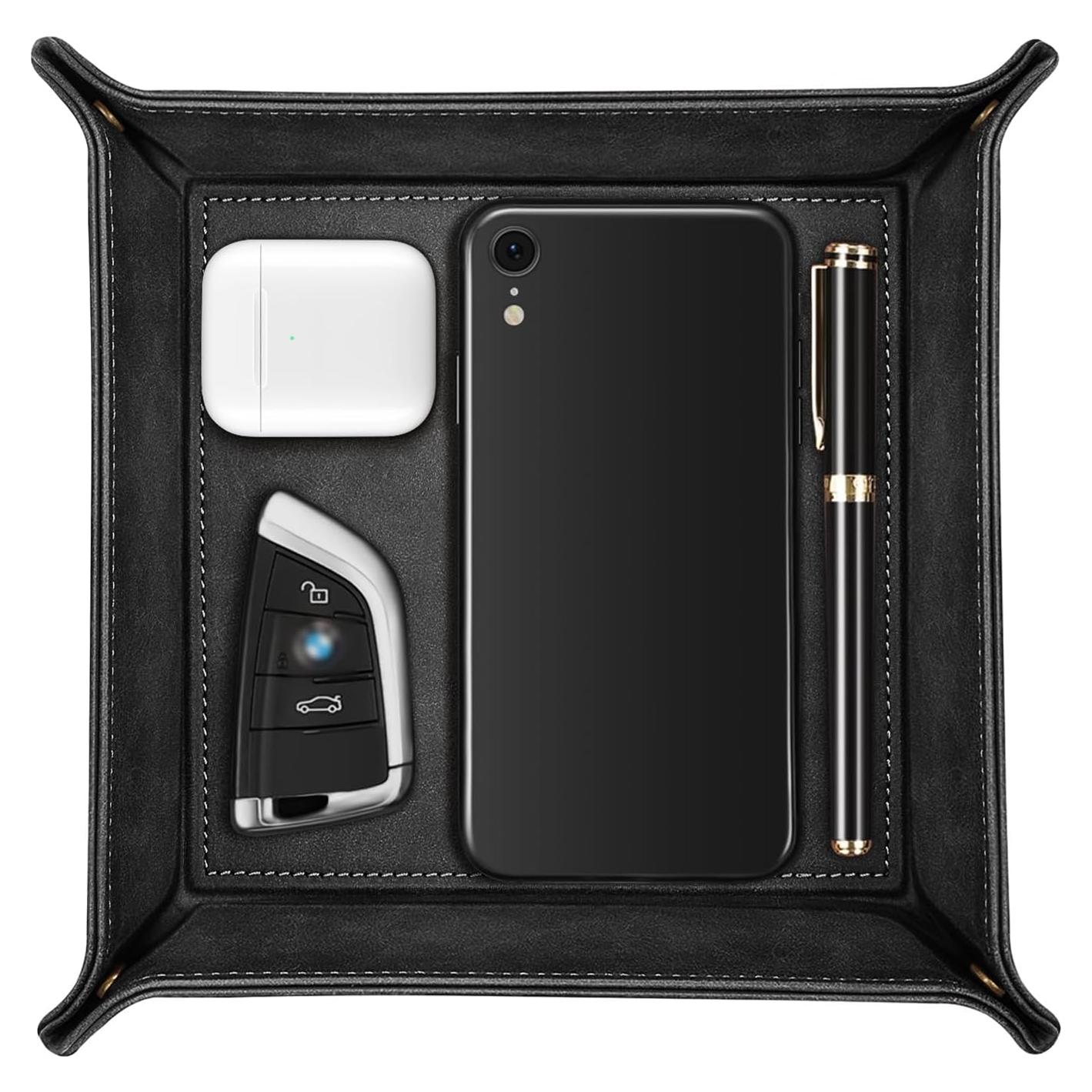 Bandeja Organizador de Escritorio SITHON de Cuero Negro 27x26.5cm