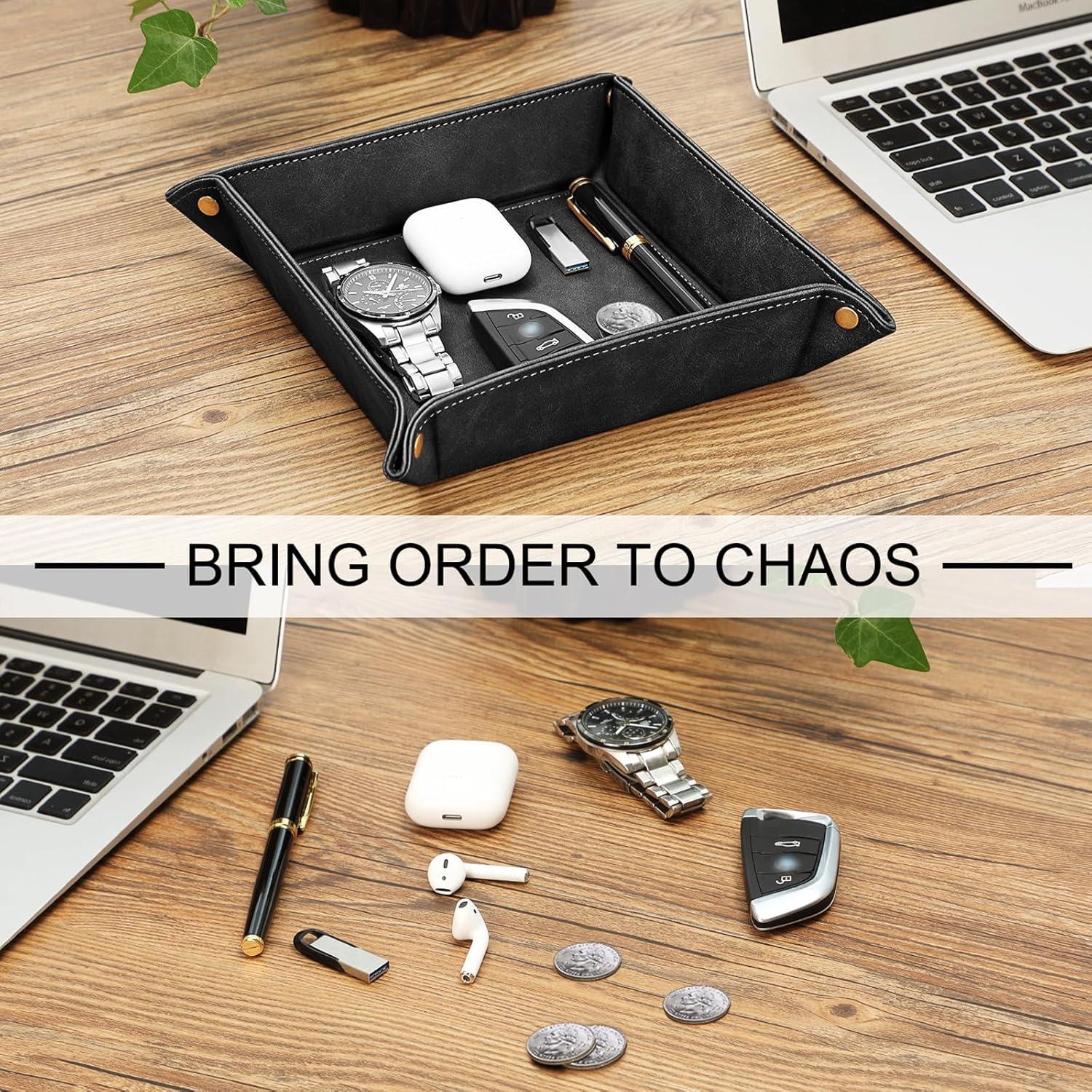 Bandeja Organizador de Escritorio SITHON de Cuero Negro 27x26.5cm