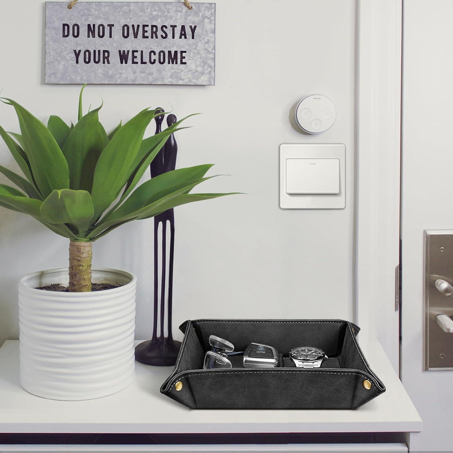 Bandeja Organizador de Escritorio SITHON de Cuero Negro 27x26.5cm