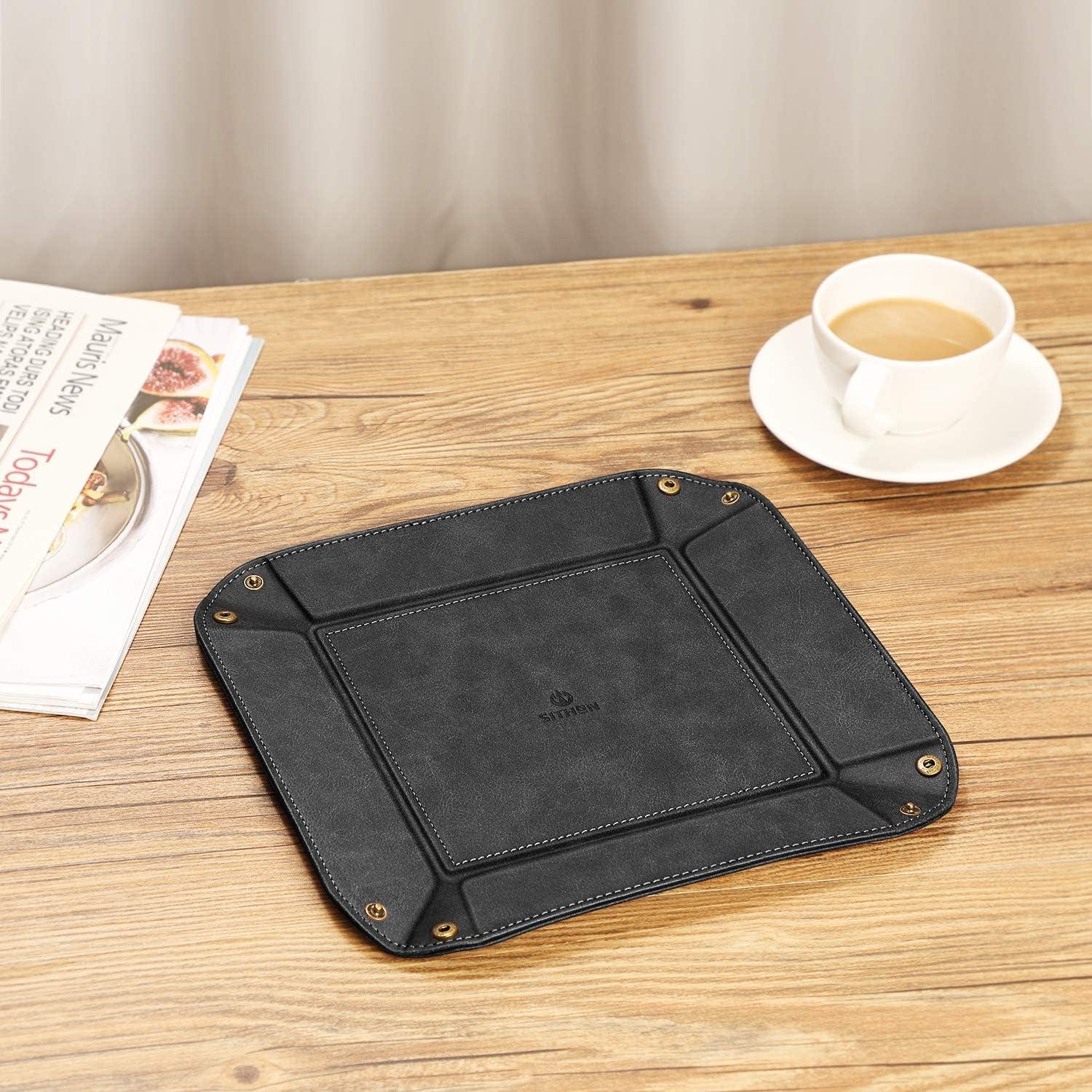 Bandeja Organizador de Escritorio SITHON de Cuero Negro 27x26.5cm