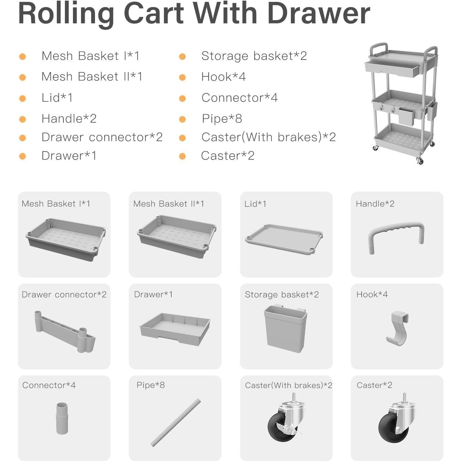 Carro Organizador Rodante Sorgion 3 Niveles Gris