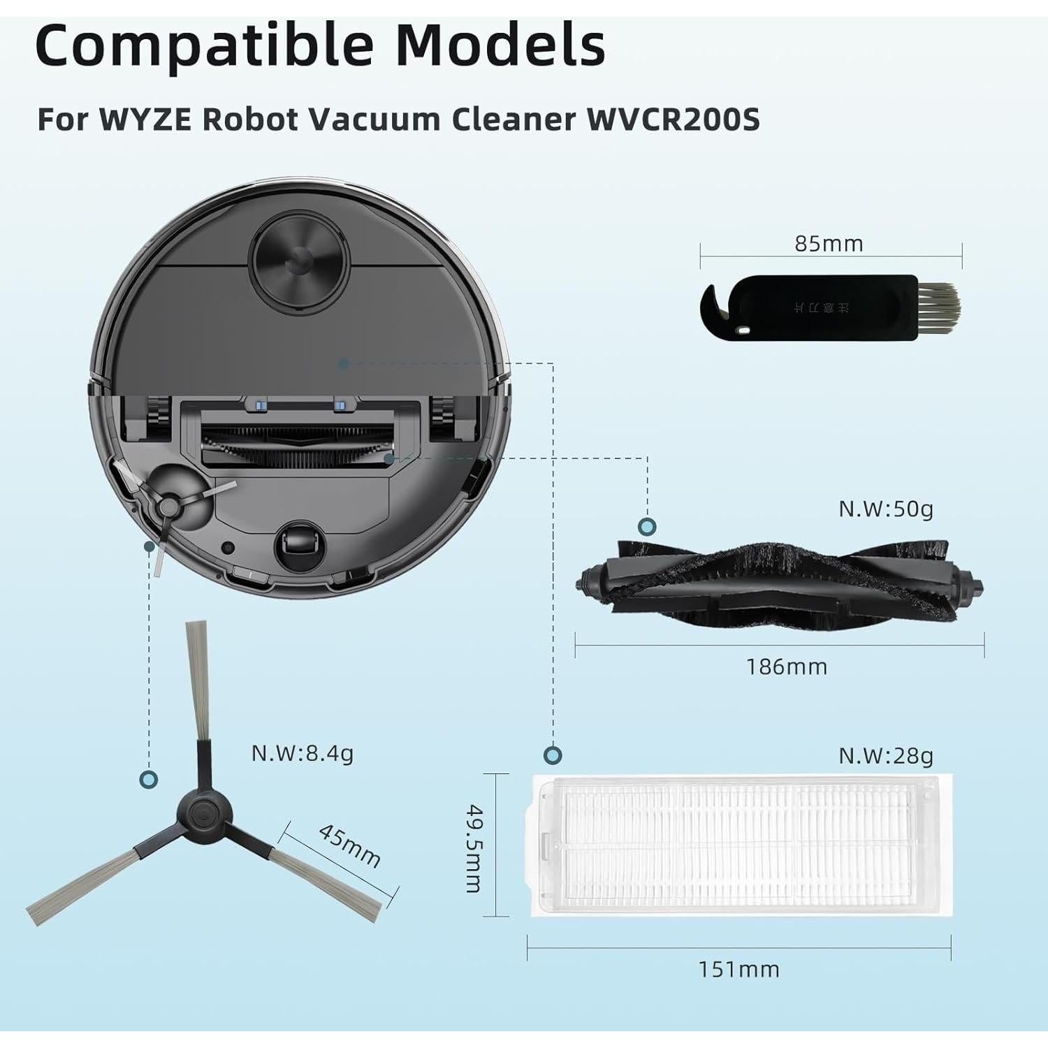Accesorios para Aspirador Robot WYZE WVCR200S - 2 Cepillos, 6 Filtros