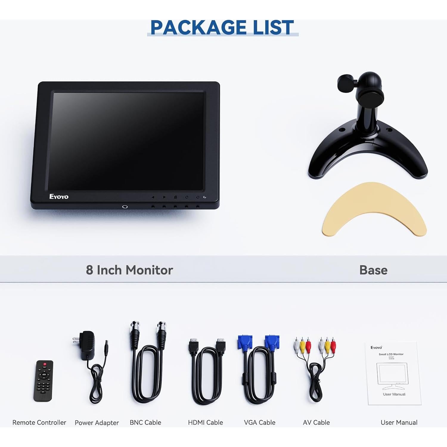 Monitor de 8 Pulgadas Eyoyo EM08F 1024x768 IPS HDMI VGA