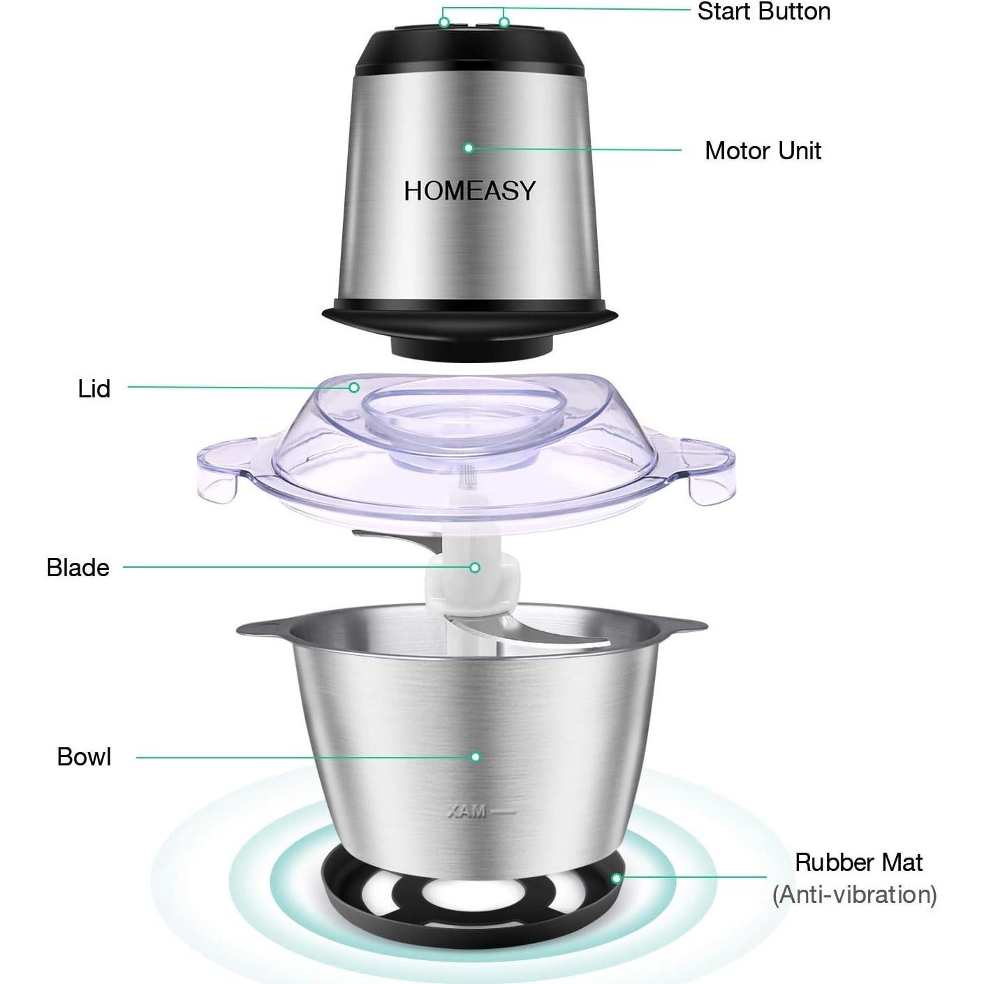 Picadora de Carne Eléctrica Homeasy 2L Acero Inoxidable 350W