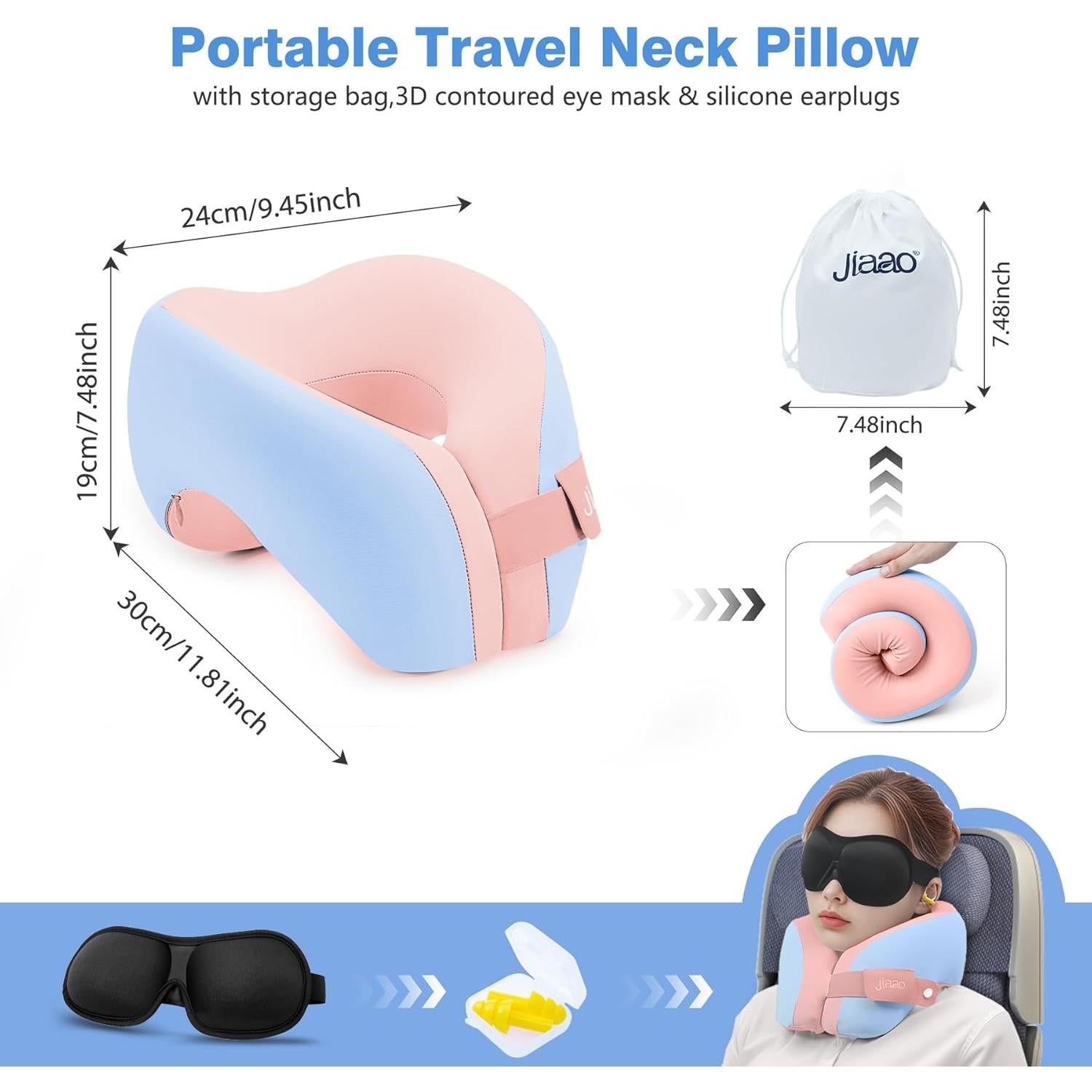 Almohada de Cuello Jiaao Espuma Viscoelástica Azul Rosa
