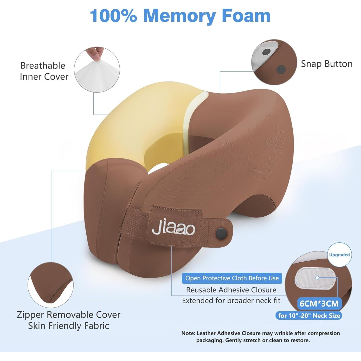 Almohada de Cuello Jiaao Espuma Viscoelástica Café para Viajes