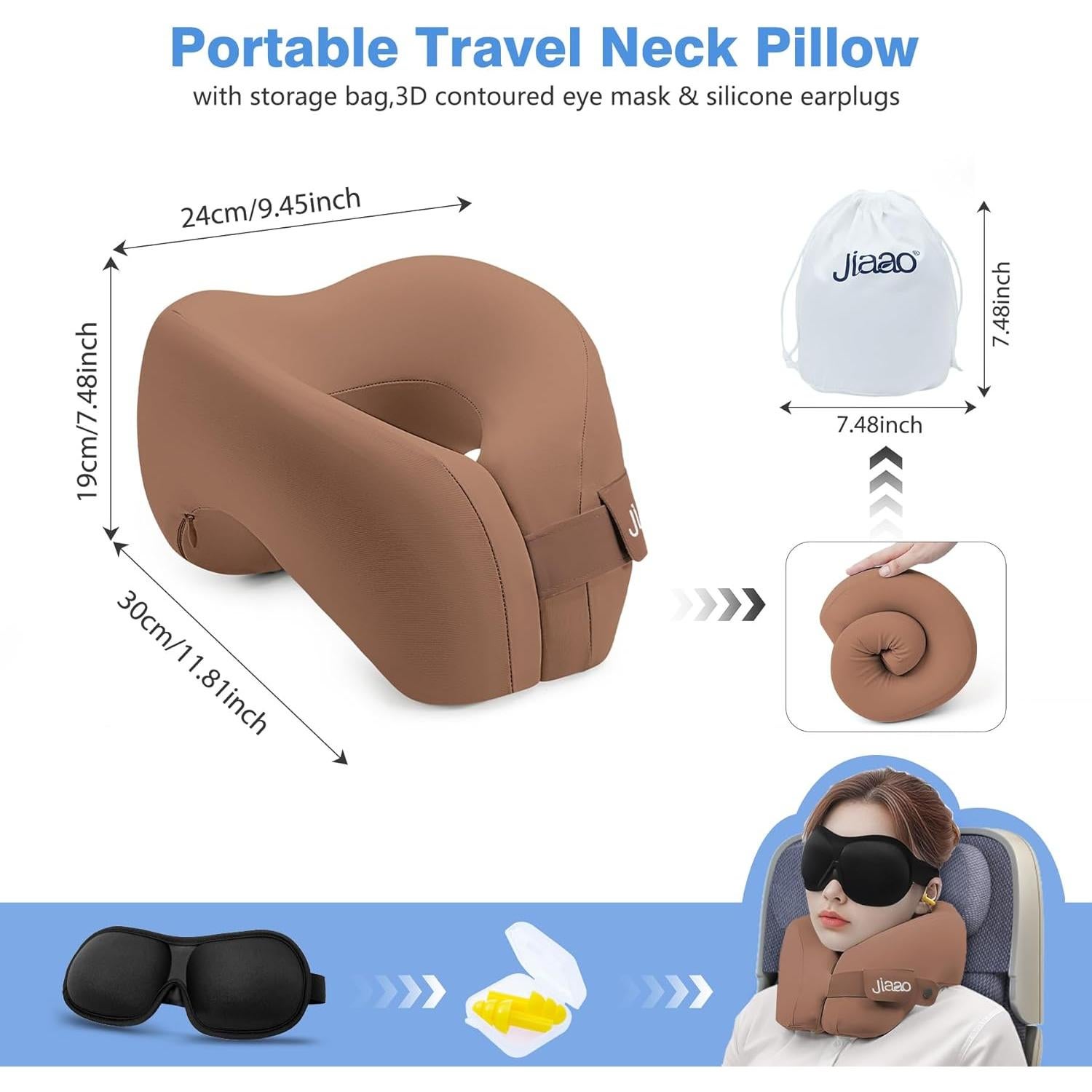 Almohada de Cuello Jiaao Espuma Viscoelástica Café para Viajes