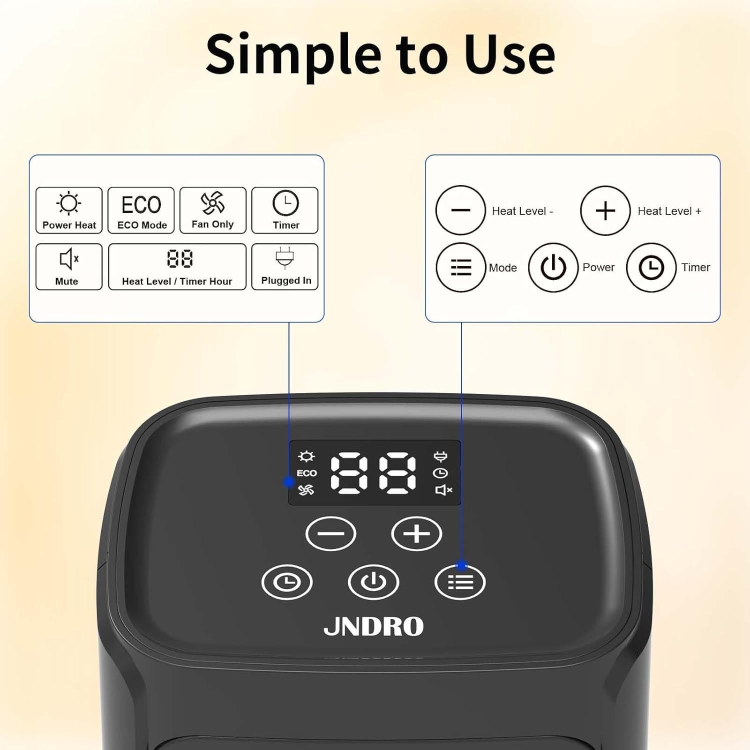 Calentador Cerámico Portátil JNDRO 1500W/700W Silencioso