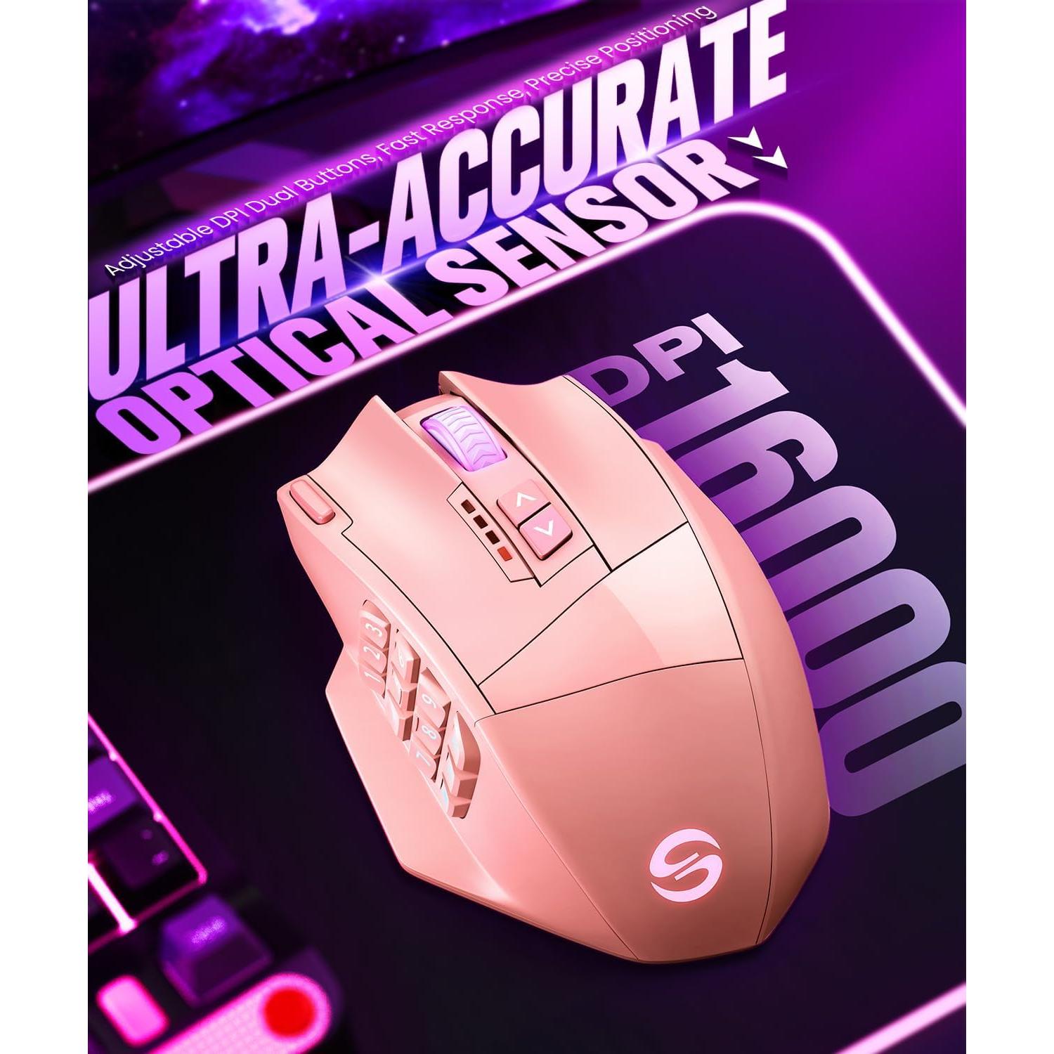 Ratón Gaming Inalámbrico UtechSmart Venus Pro Rosa 16000 DPI