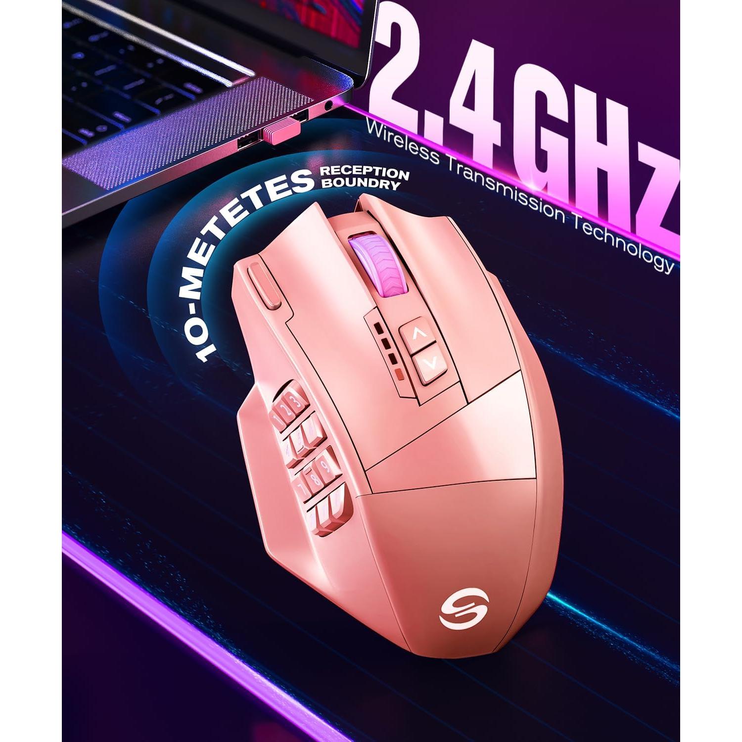 Ratón Gaming Inalámbrico UtechSmart Venus Pro Rosa 16000 DPI