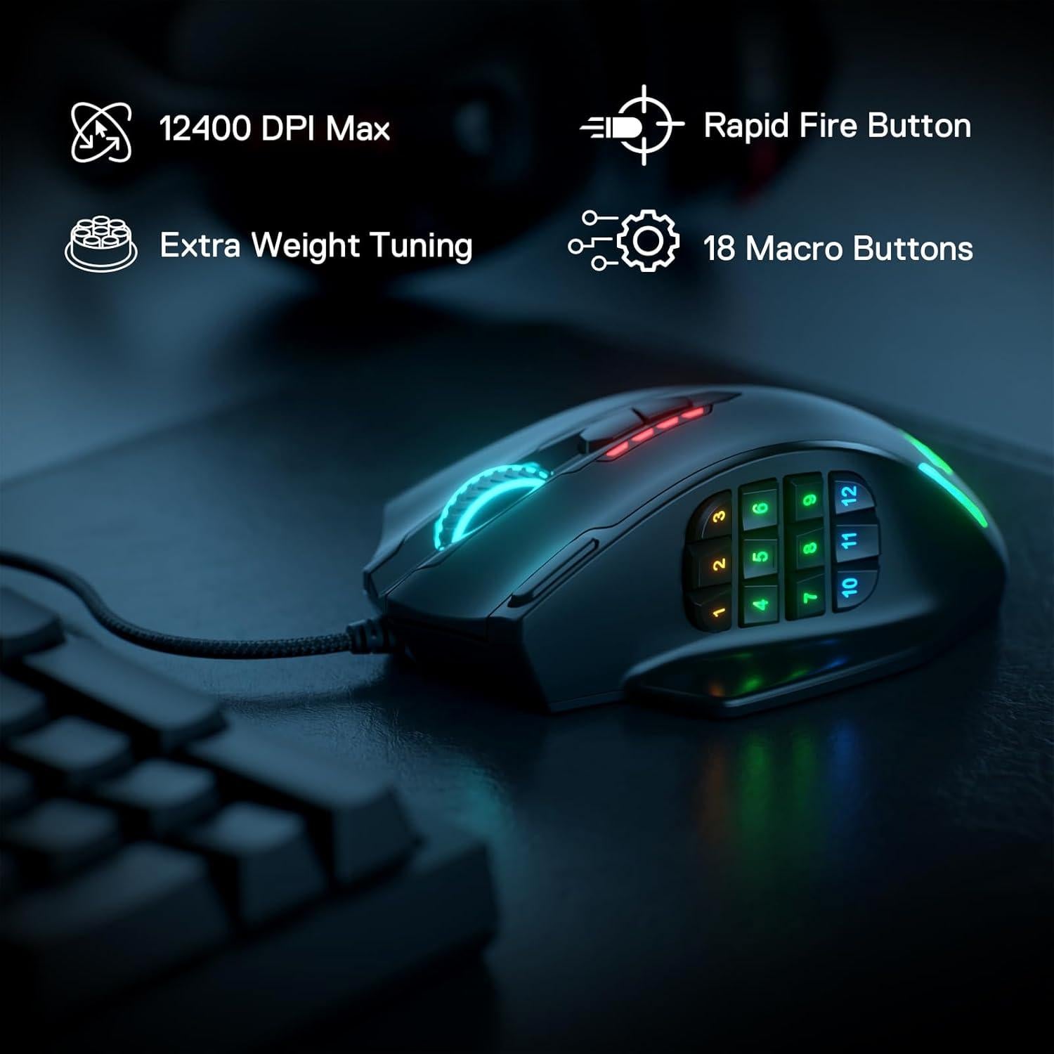 Ratón Gaming Redragon M908 RGB Óptico 12400 DPI Ergonómico