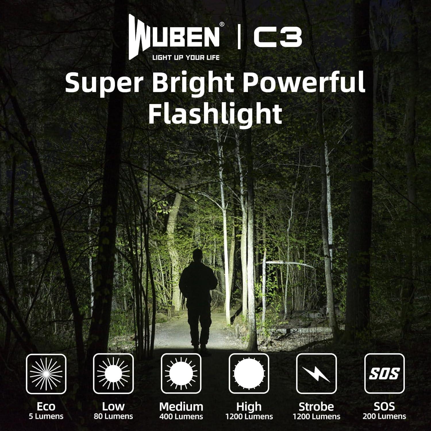 Linterna Recargable WUBEN C3 1200 Lúmenes LED IP68 Camping