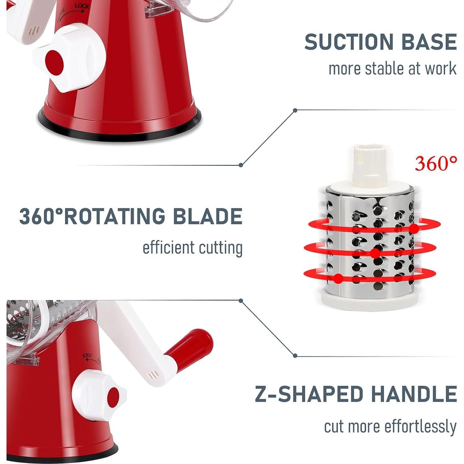 Rallador de Queso Rotativo KEOUKE 3 Cuchillas Intercambiables