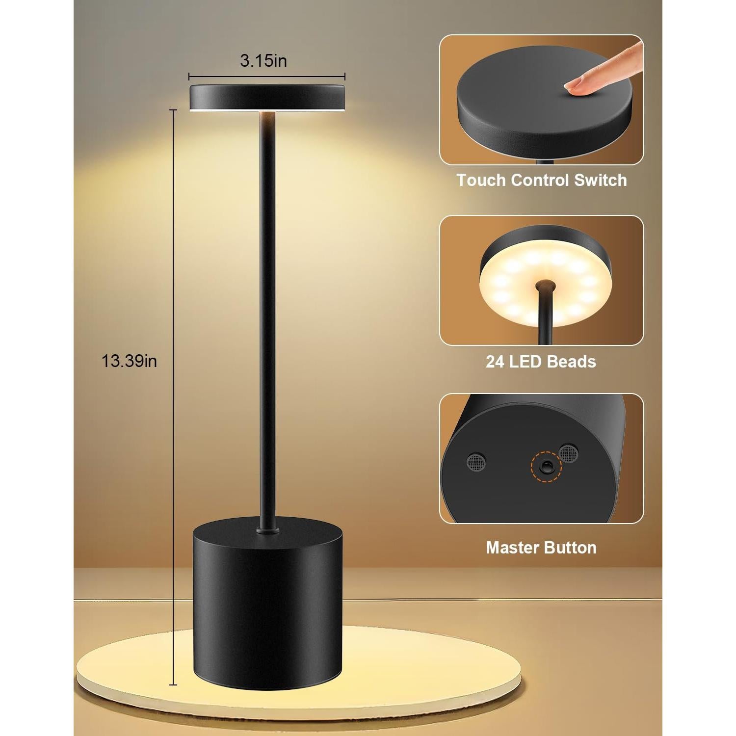 Lámpara de Mesa LED Portátil Swinerton 5000mAh Regulable 3 Colores