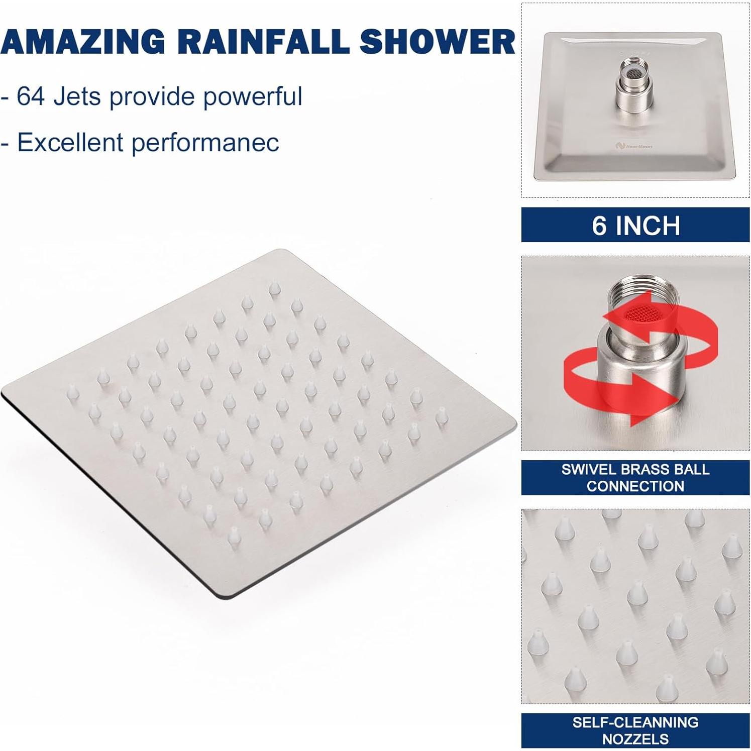 Cabezal de Ducha de Lluvia NearMoon 15.24 cm Acero Inoxidable