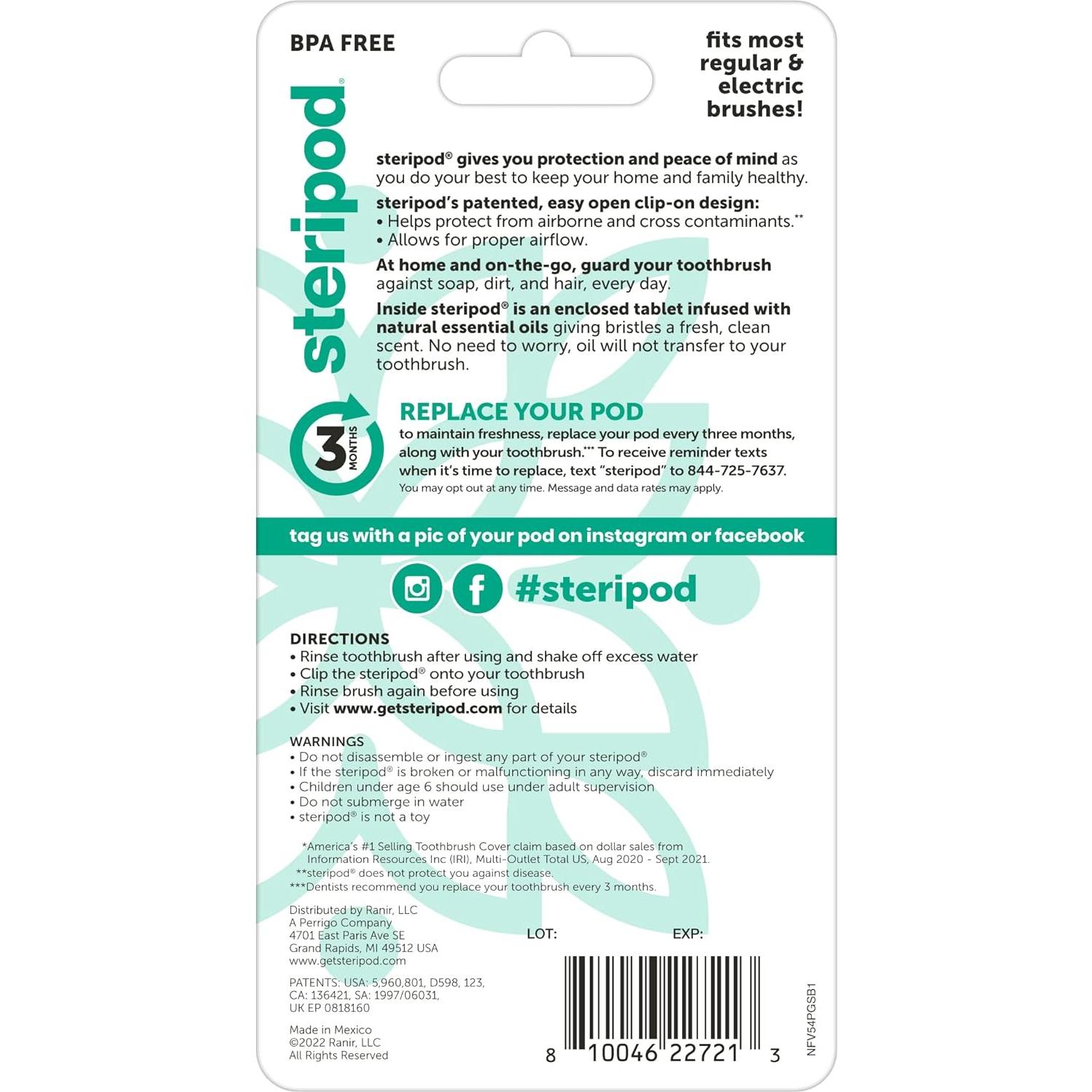 Protector de Cepillo de Dientes Steripod con Aceite Esencial Naranja - 2 Unidades