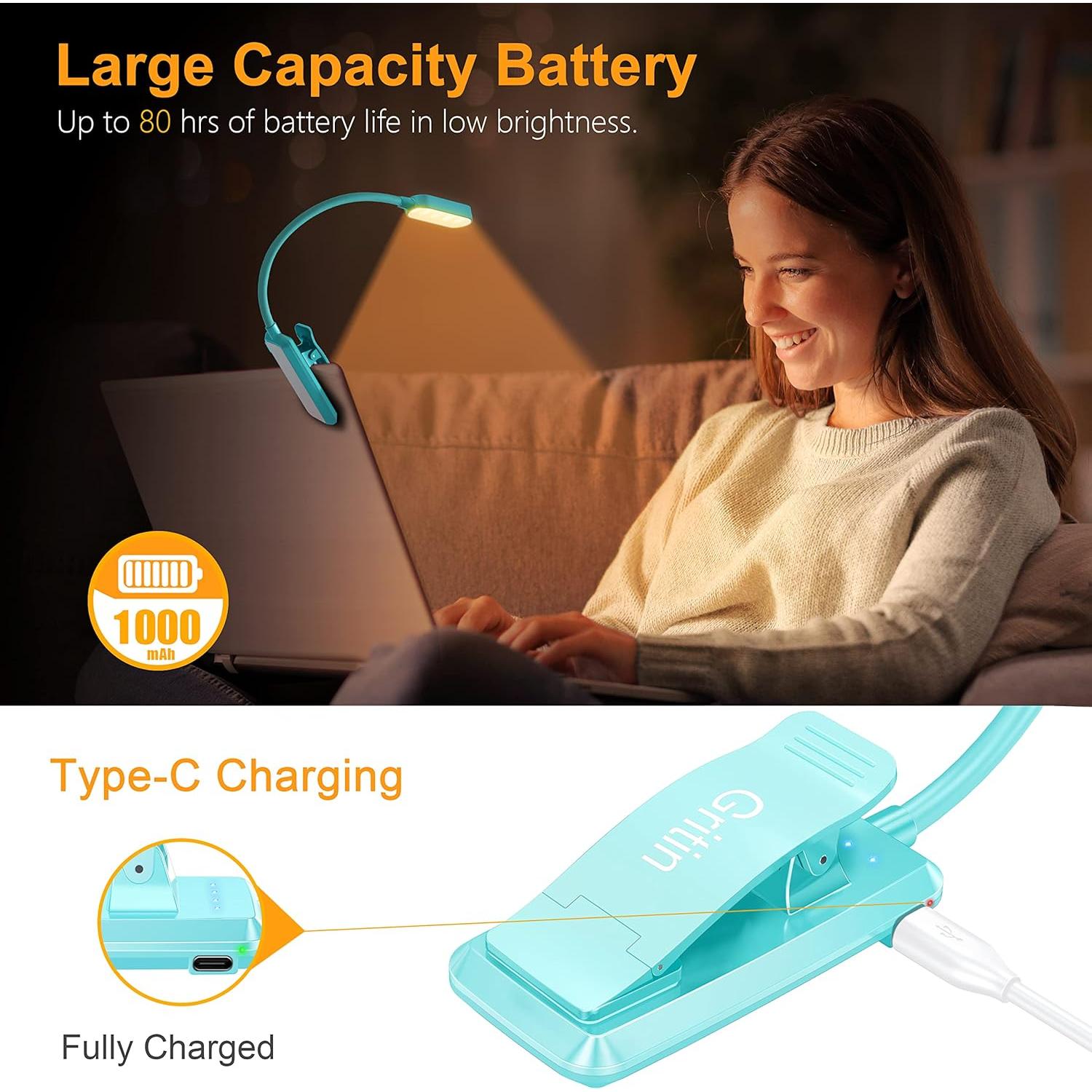 Luz de Libro Gritin Recargable LED 3 Temperaturas Azul