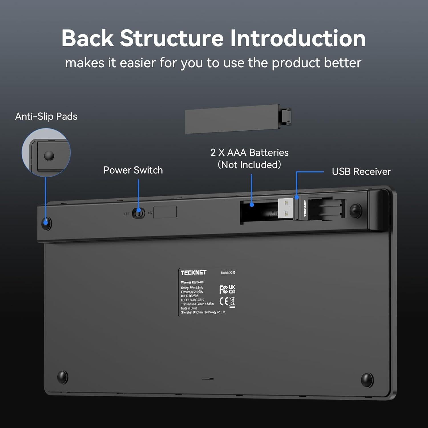 Teclado Inalámbrico TECKNET EKB005 Negro Compacto 12 Meses Batería