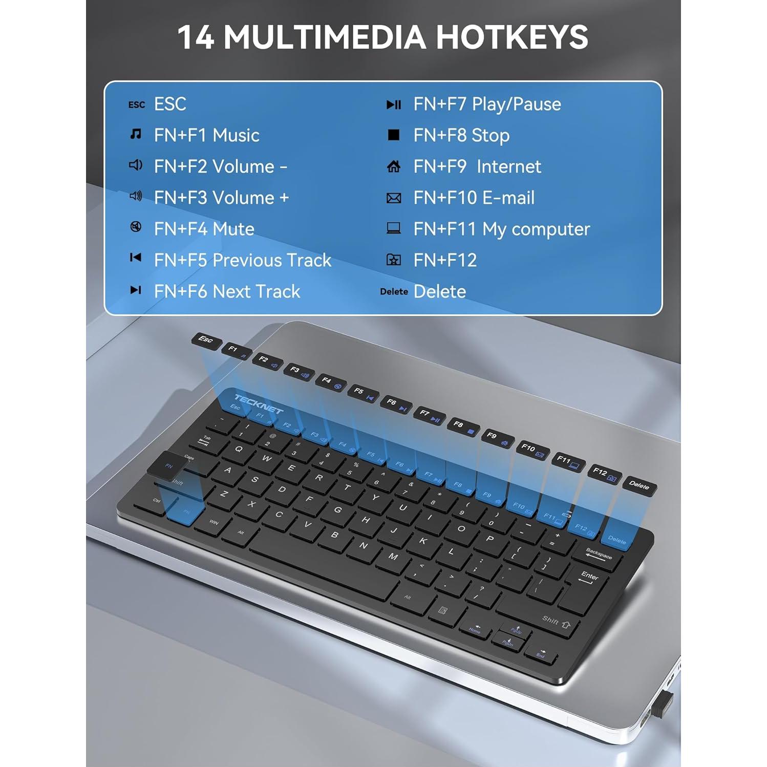 Teclado Inalámbrico TECKNET EKB005 Negro Compacto 12 Meses Batería