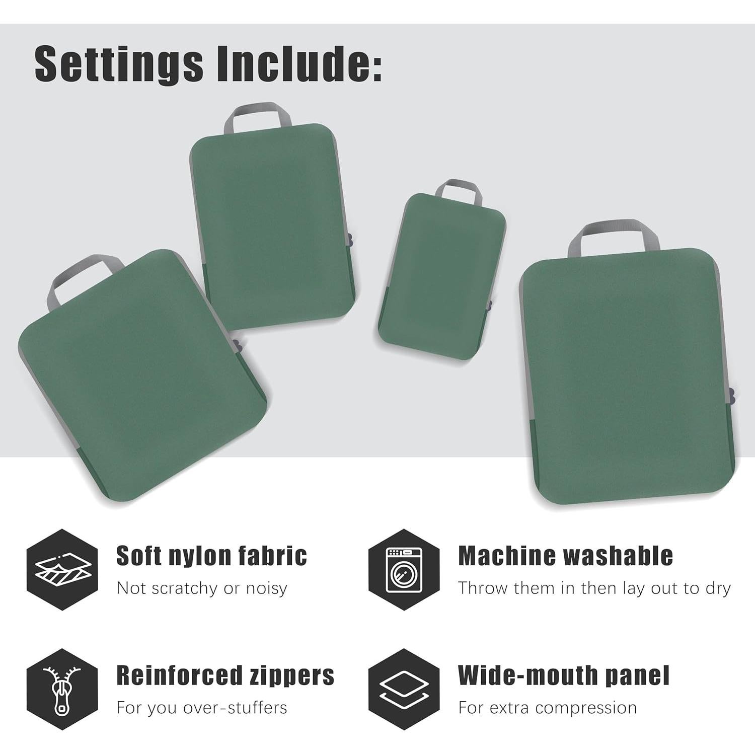 Set de 4 Cubos de Compresión Panda Joys - Organizador de Viaje Verde