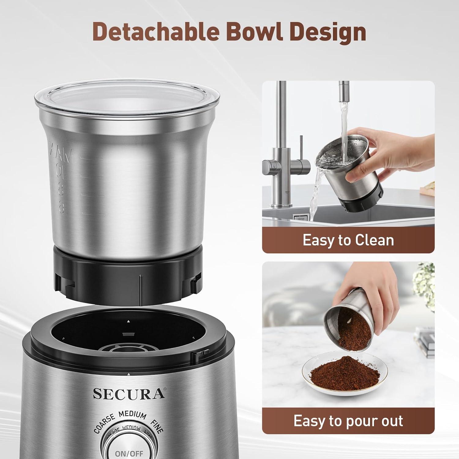 Molino de café eléctrico Secura 12 tazas acero inoxidable