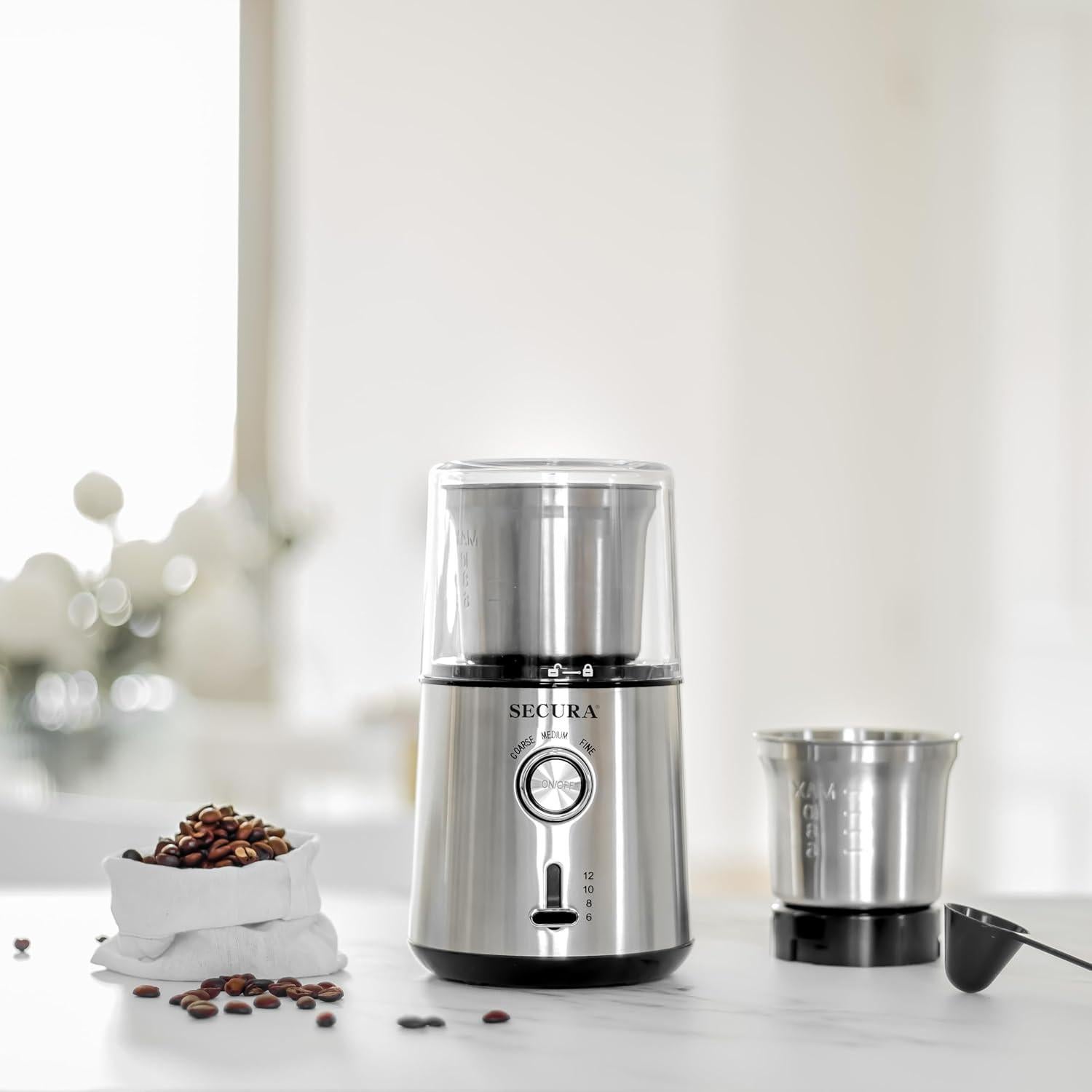 Molino de café eléctrico Secura 12 tazas acero inoxidable