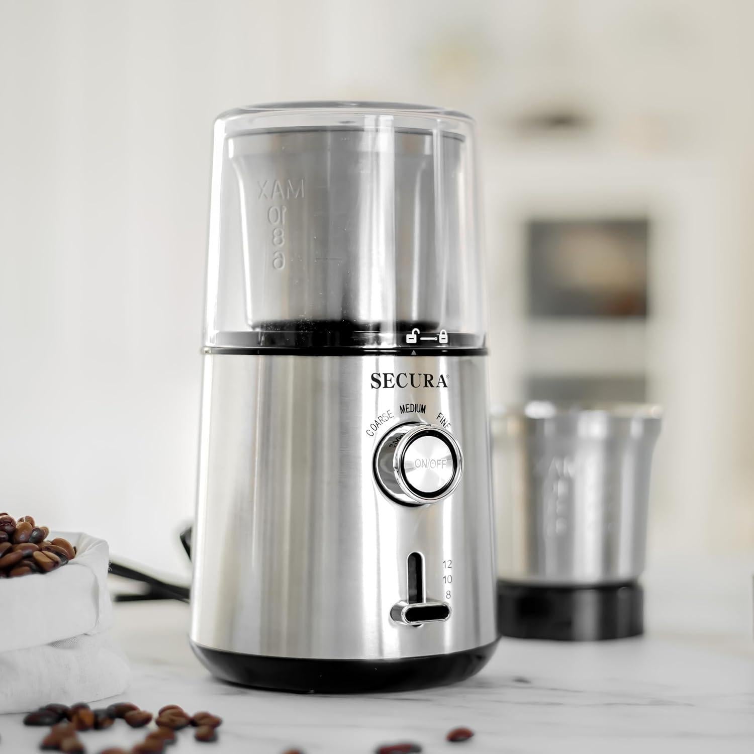 Molino de café eléctrico Secura 12 tazas acero inoxidable